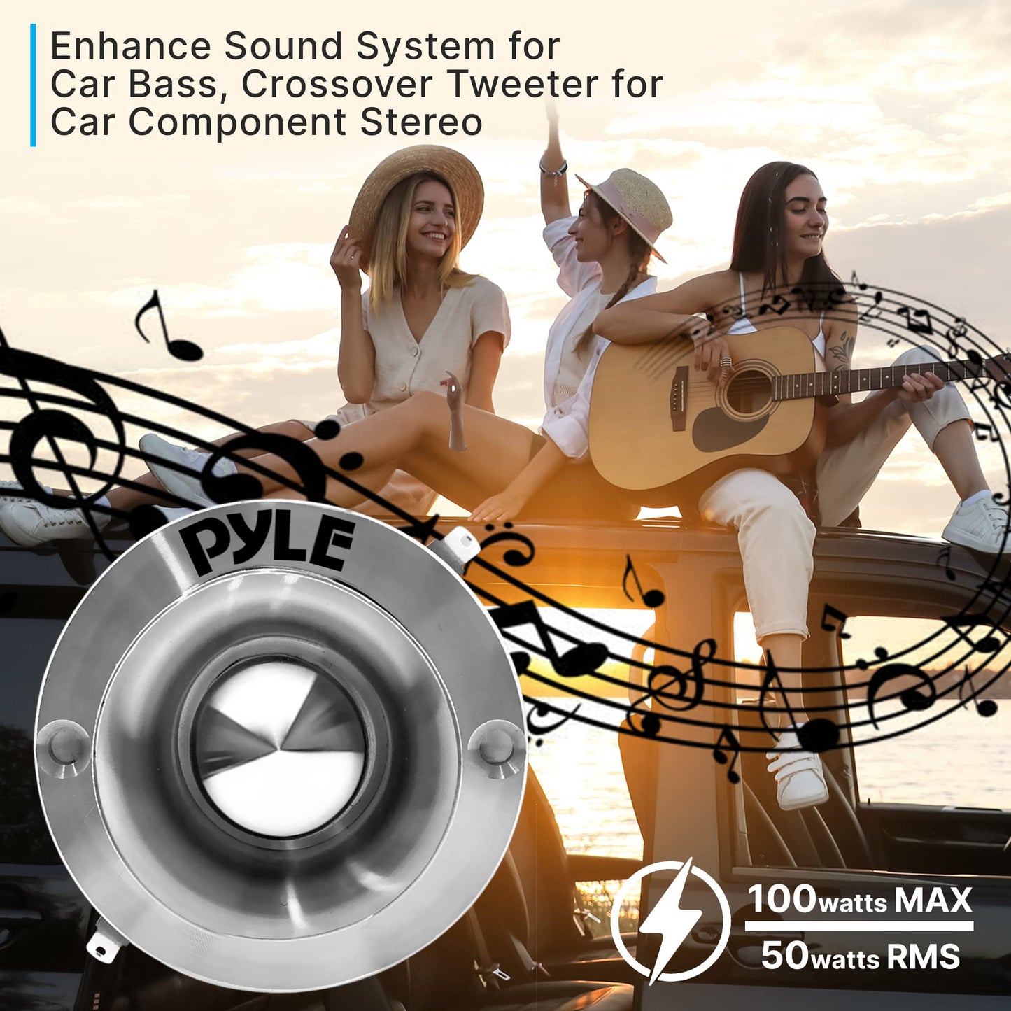Pyle 2.5" Titanium Tweeter with Die-Cast Aluminum Frame - 100 Watts, 1'' Voice Coil, Car Audio Tweeter for Stereo and Speaker - PDBT30, Yellow