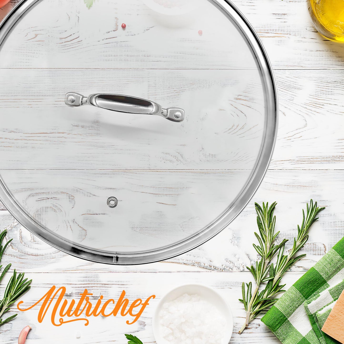 NutriChefKitchen Cookware Stockpot Lid, See Through Tempered Glass Lids, Works with Model: NCSP16, Stain Resistant and Easy to Clean