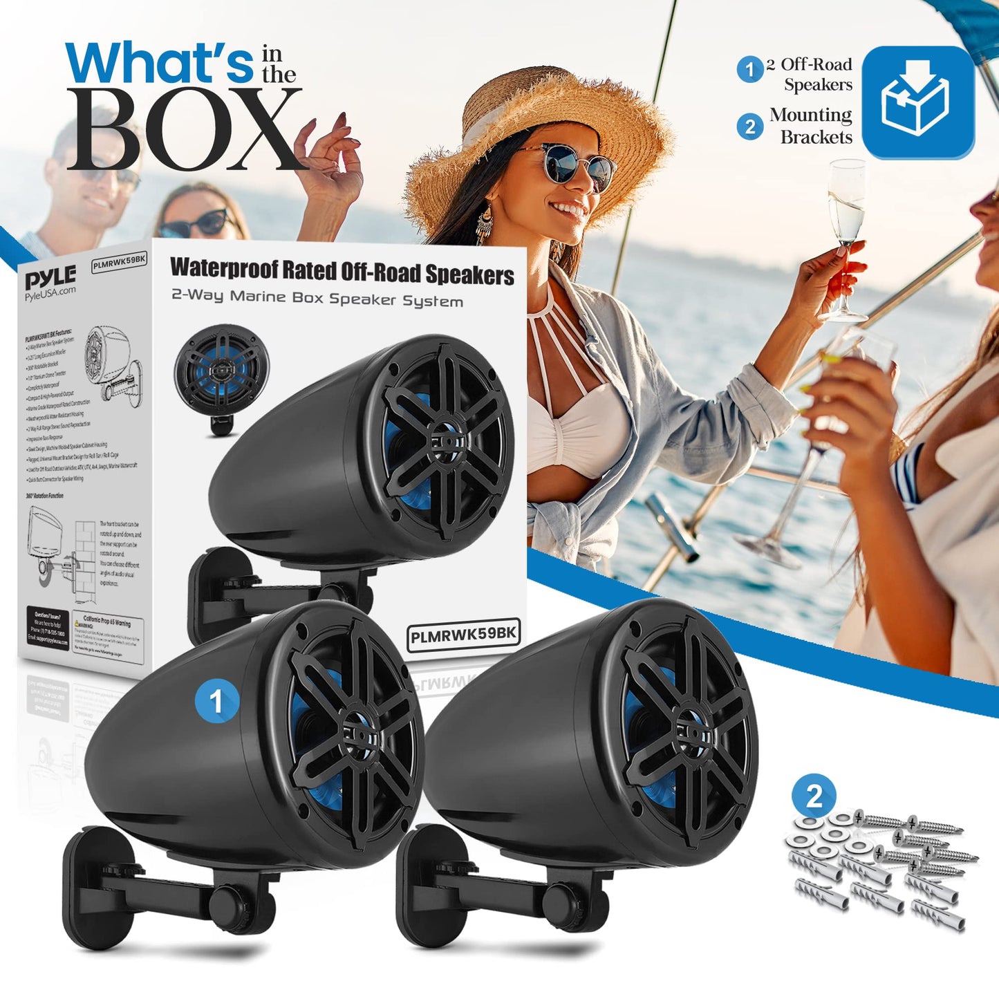 PyleUsa 5.25”Waterproof Off-Road Speakers-180W 2-Way Marine Woofer Sound System w/ 360° Rotatable Bracket, Full Range Outdoor Audio Stereo Speaker for Motorcycle ATV Jeep Boat, Includes Bracket(Black)