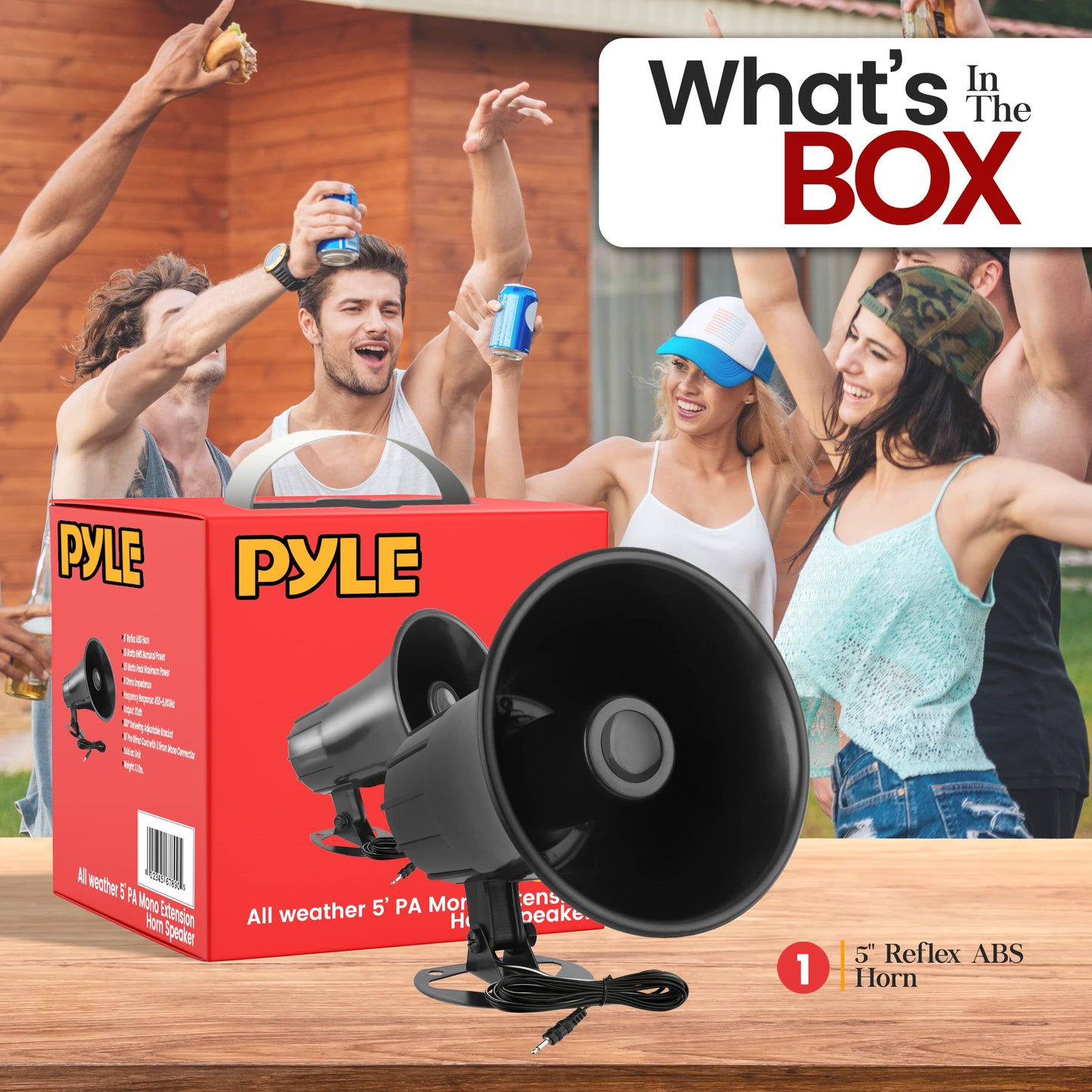 Pyle Portable PA Speaker - All-Weather Mono Trumpet Horn Speaker, 5” Outdoor PA System with 25W Peak Power, 8 Ohms Impedance, 180° Adjustable Swiveling Bracket for Easy Maneuverability