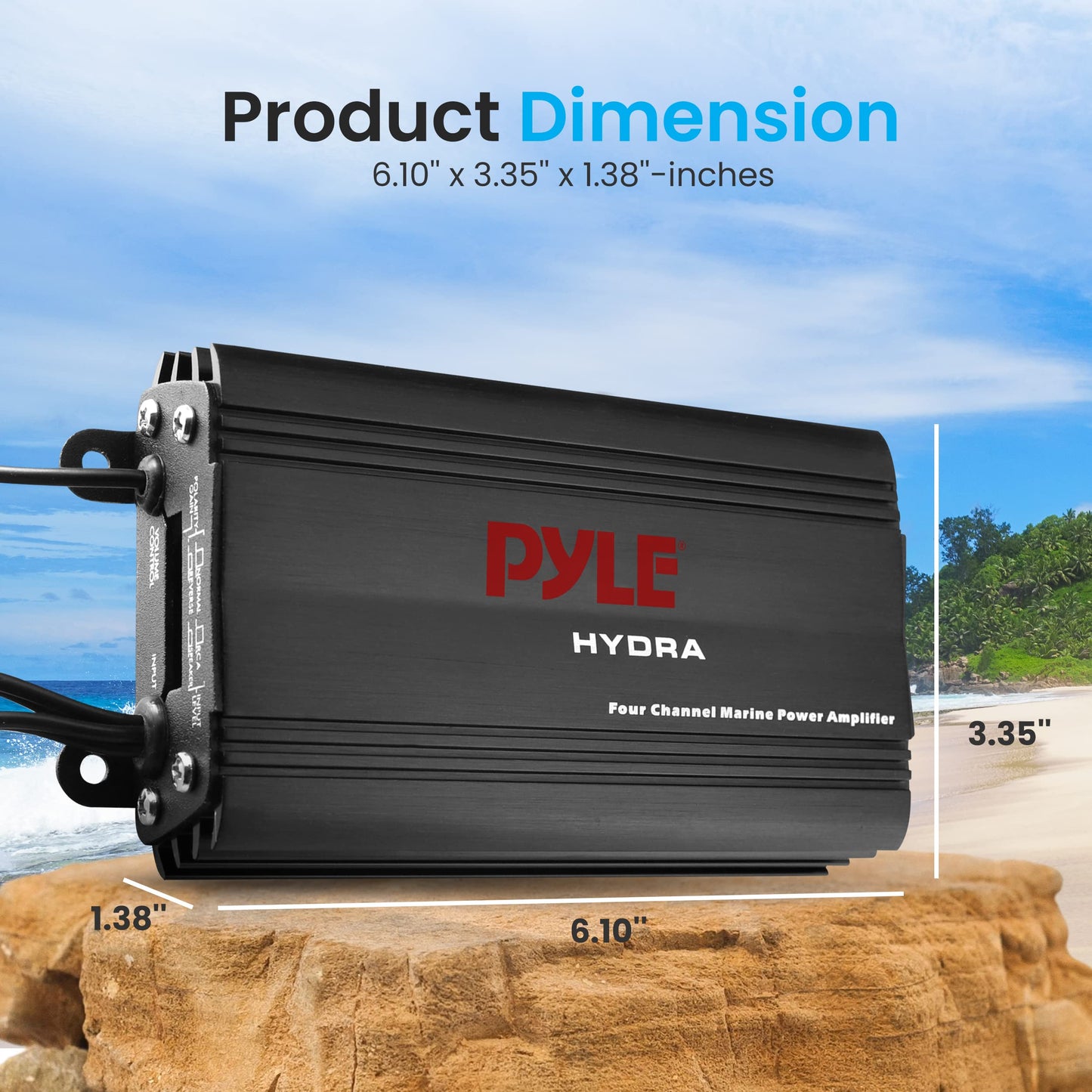 Pyle 800W 4-Channel Hydra Marine Micro Amplifier - Waterproof - GAIN Level Controls - RCA Stereo Input - 3.5mm Jack - MP3 - Volume Control - Short Protection - For Boat & Vehicle Use - PLMRMP3B