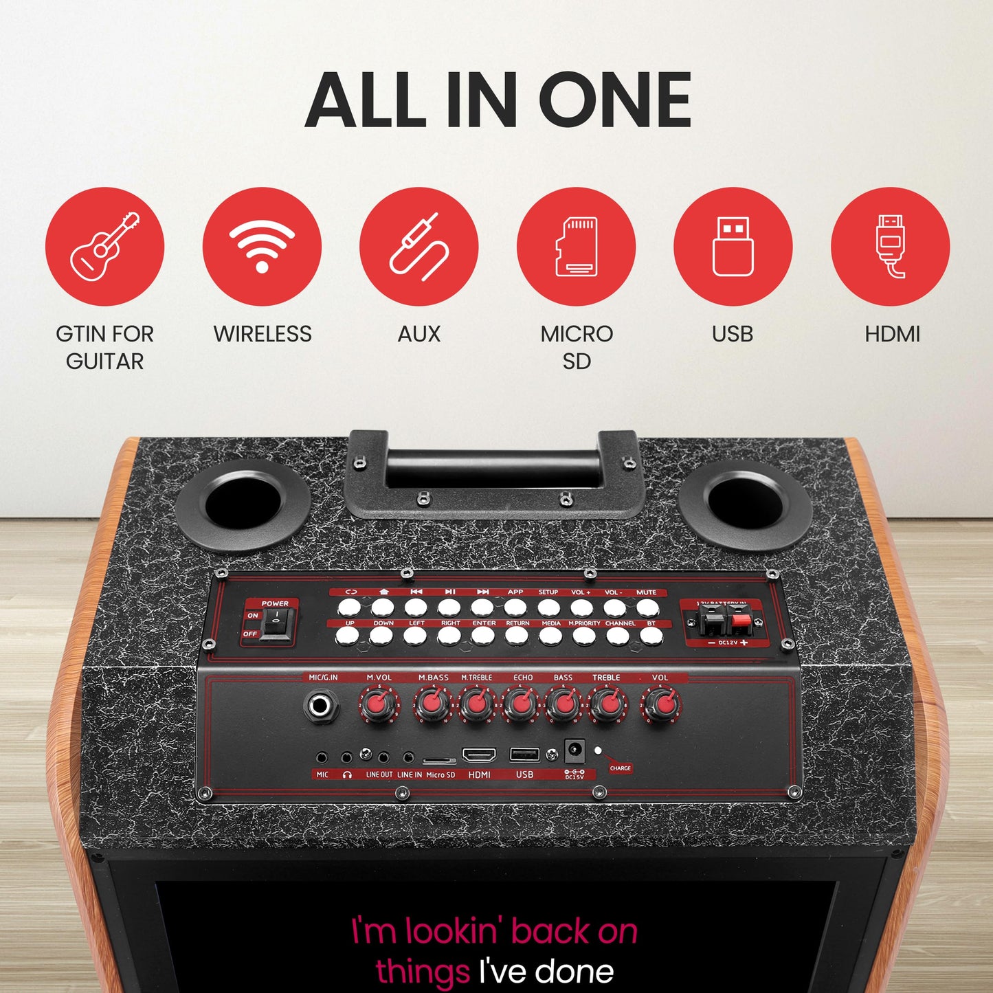 Pyle Portable Wireless BT Streaming Loudspeaker Karaoke Machine with Touch Screen and Wireless Microphone, Wheels and Handle Bar, Supports USB/SD/MMC/PC/TV / MP3 / Mobile Phone, etc.