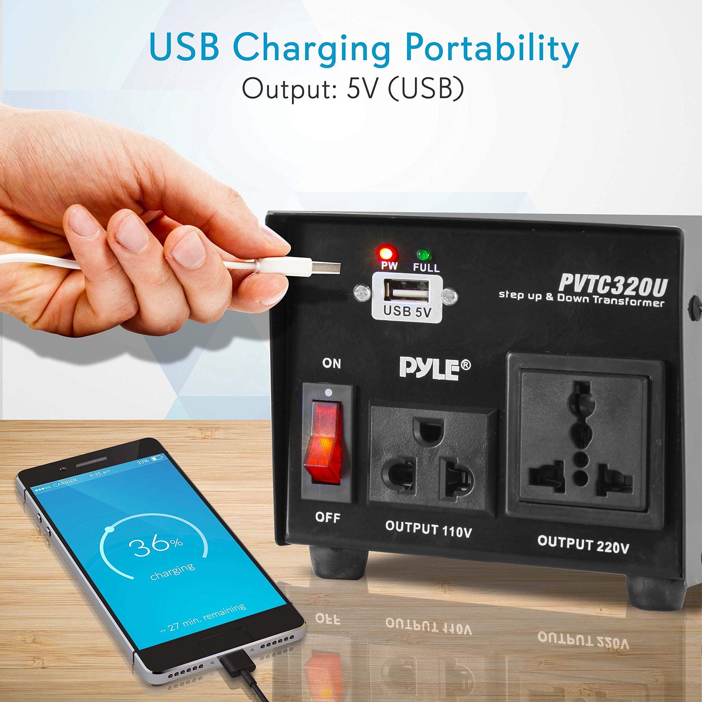 Pyle Step Up and Down Converter - 500 Watt Voltage Converter Transformer w/ USB Charging Port, UK Power Adapter, AC 110 / 120 to 220 / 240 Volt Vice Versa, 110V/120V/220V/240V Input Voltage