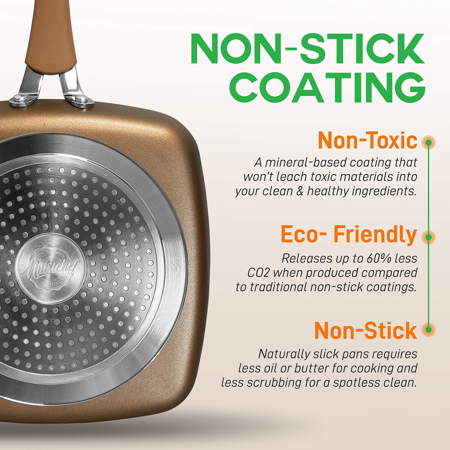 NutriChef 9.45'' Durable Stylish Grill Pan-Non-Stick High-Qualified Cookware, Induction PTFE/PFOA/PFOS-Free Heat Resistant Lacquer Kitchen Ware, Compatible with Models: NCCW14S & NCCW20S, 1, Golden
