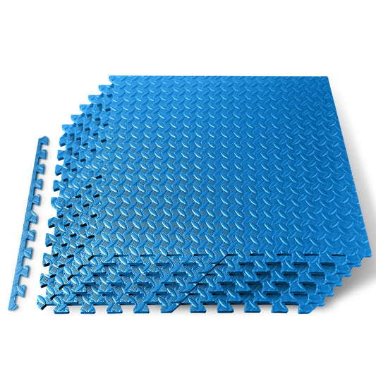 Thick Puzzle Exercise Mat, 6 Pcs EVA Foam Interlocking Tiles Protective Flooring for Gym Equipment and Cushion for Workouts, Durable Non-Skid Texture, Easy to Assemble, Blue