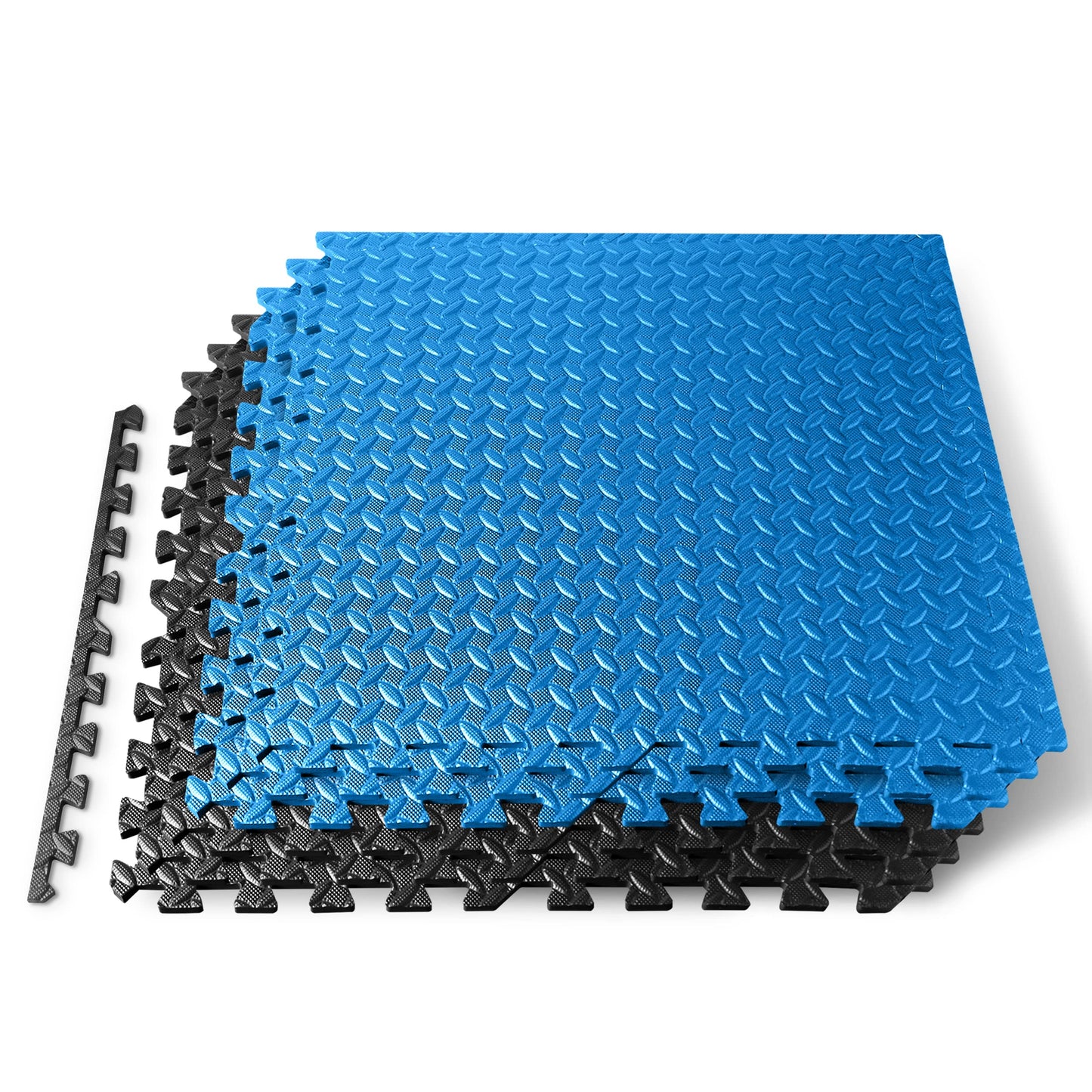 Thick Puzzle Exercise Mat, 6 Pcs EVA Foam Interlocking Tiles Protective Flooring for Gym Equipment and Cushion for Workouts, Durable Non-Skid Texture, Easy to Assemble, Blue and Black