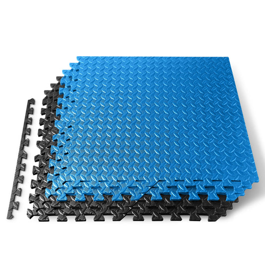 Thick Puzzle Exercise Mat, 6 Pcs EVA Foam Interlocking Tiles Protective Flooring for Gym Equipment and Cushion for Workouts, Durable Non-Skid Texture, Easy to Assemble, Blue and Black