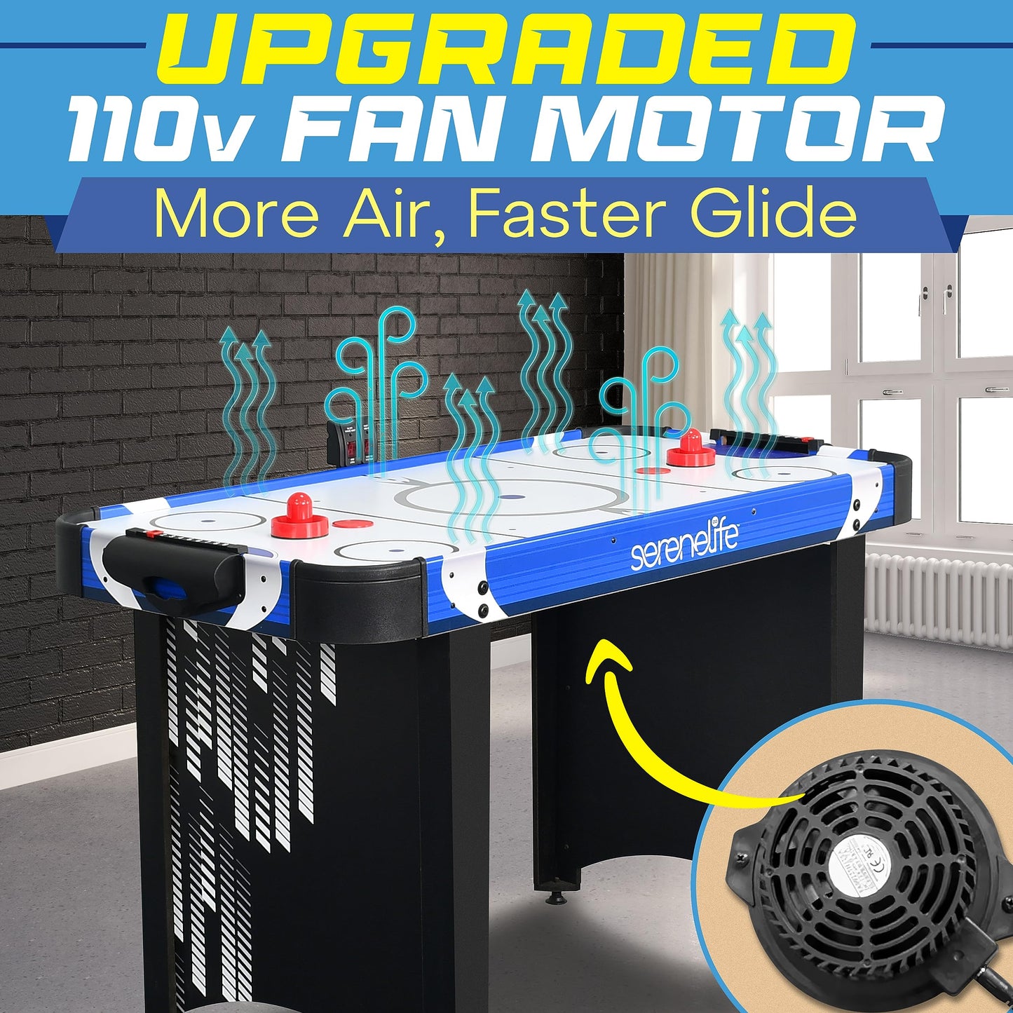 SereneLife 48" Air Hockey Game Table with 2X Stronger Motor, Digital LED Scoreboard, Puck Dispenser & Complete Accessories