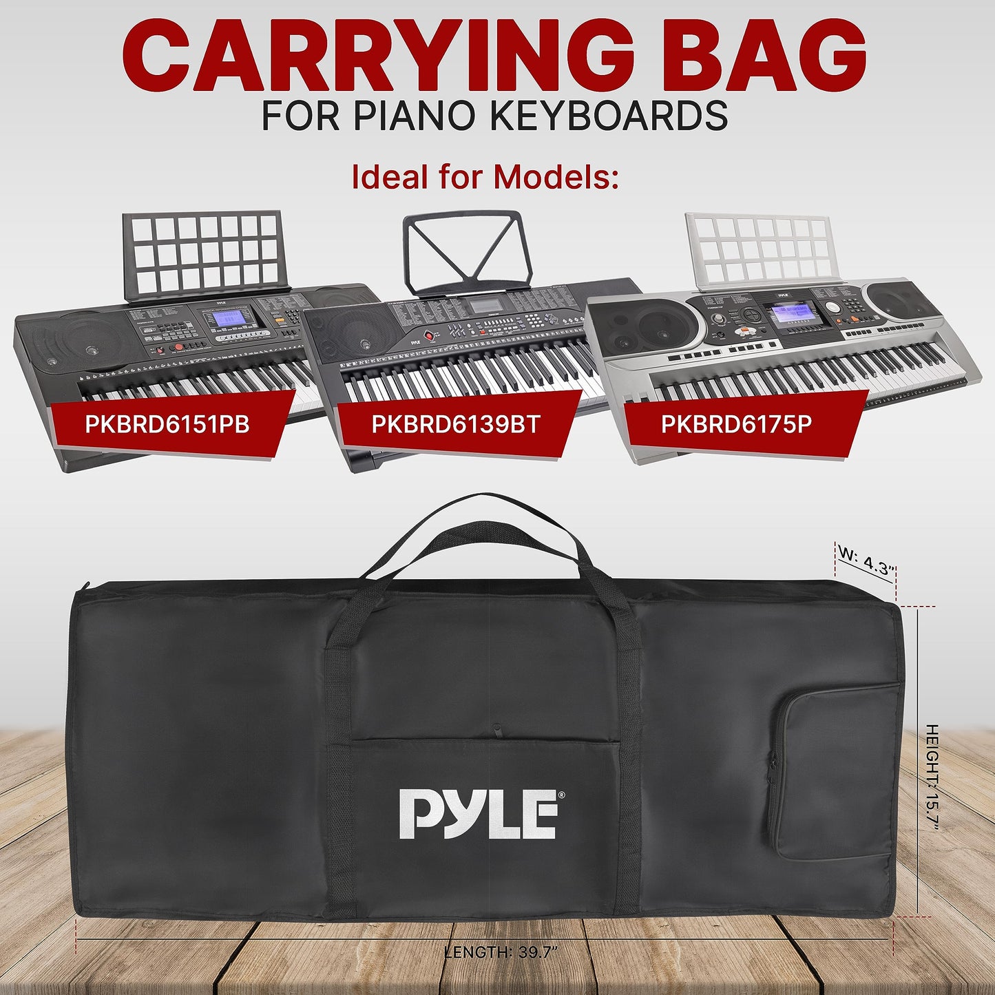 Pyle Keyboard Case, 61 Key Carrying Case Bag for Piano Keyboards, Protects and Covers Portable Digital Keyboard Water Resistant, Used for Models PKBRD6139BT, PKBRD6151PB, and PKBRD6175P