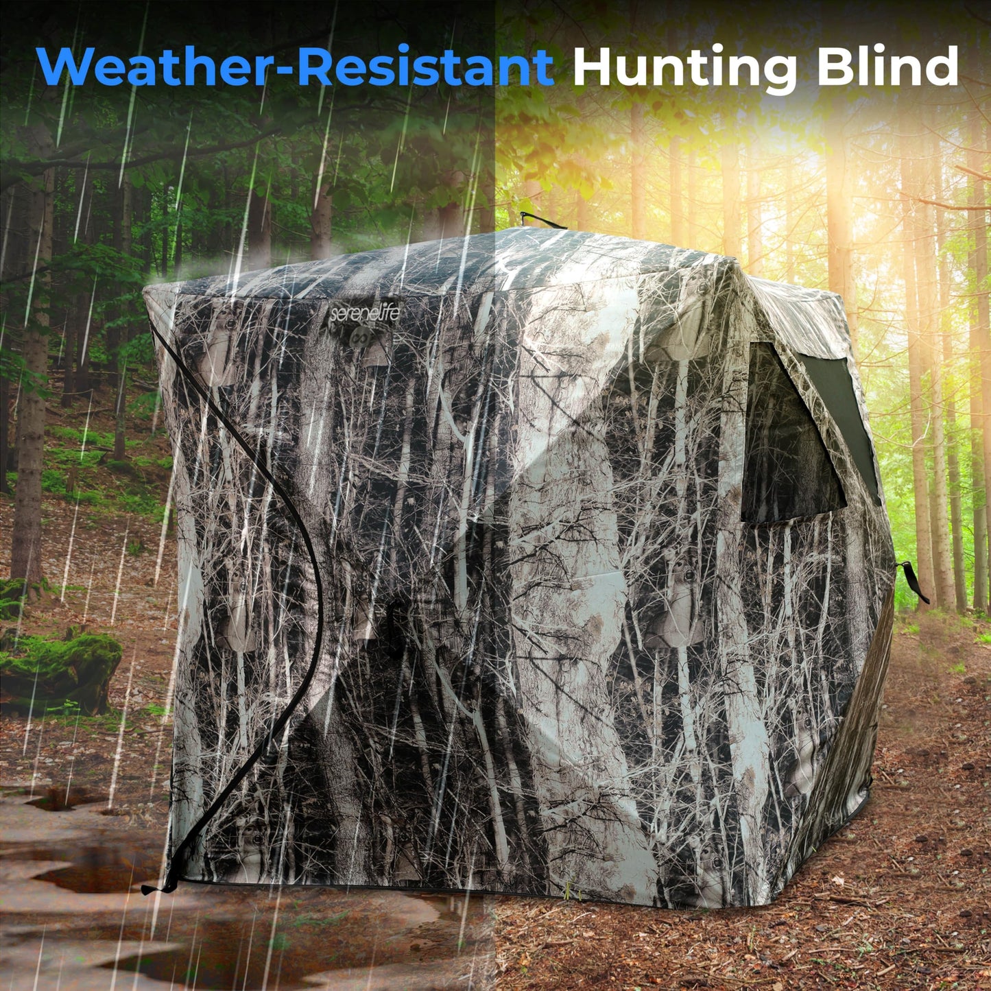 SereneLife 2-3 Person Hunting Blind for Deer and Turkey Shooting, See-Through Hunting Gear with Carry Bag, Pop-Up Portable Ground Equipment and Accessories (Camouflage)