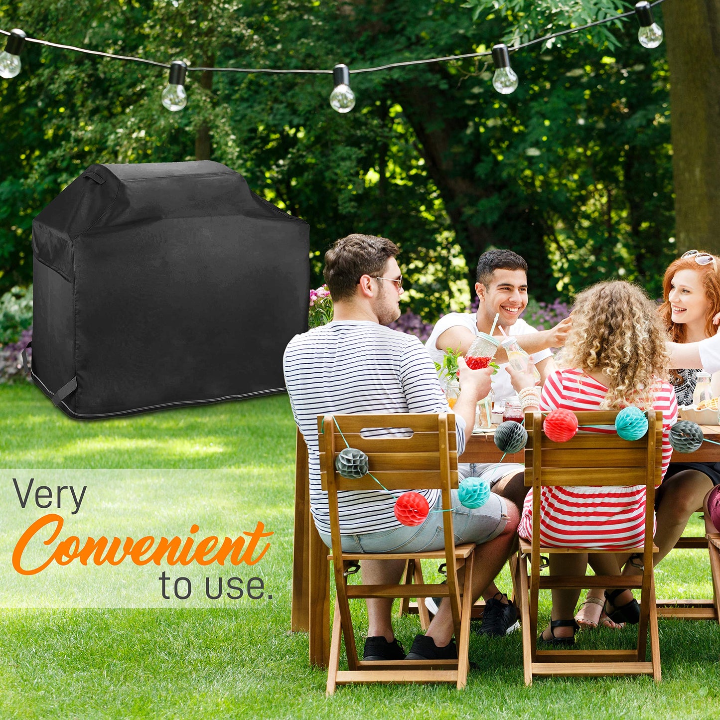 SereneLife Heavy Duty Waterproof Barbecue Grill Cover - 50'' BBQ Cover, UV Resistant Material, Durable & Convenient Cover w/Fabric Handles & Fastening Straps, 600D Polyester with PVC Backing SLGCS