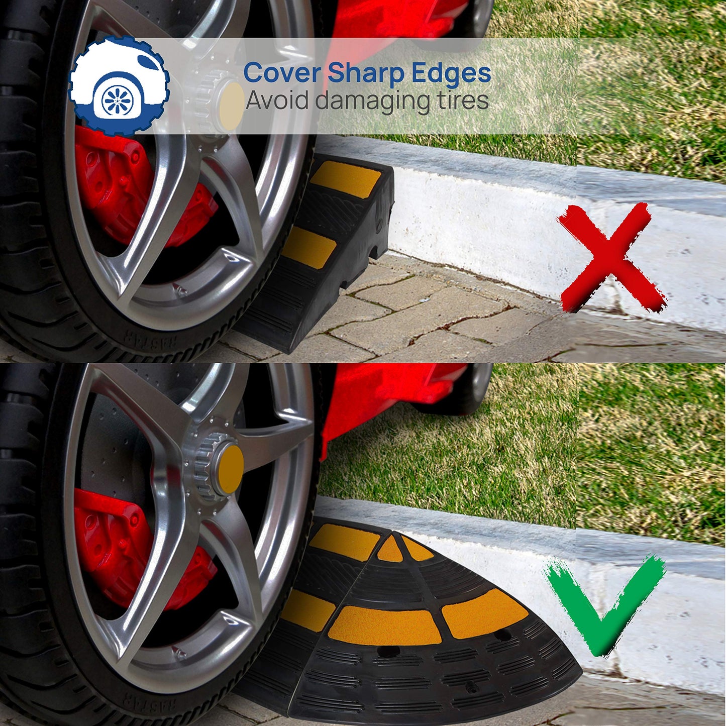 PYLE Vehicle Curb Ramp End Caps - 2PC Heavy Duty Rubber Threshold Driveway End Caps for Loading Dock, Garage, Sidewalk, Truck, Scooter, Bike, Motorcycle, Wheelchair Mobility - Pyle PCRBDR40