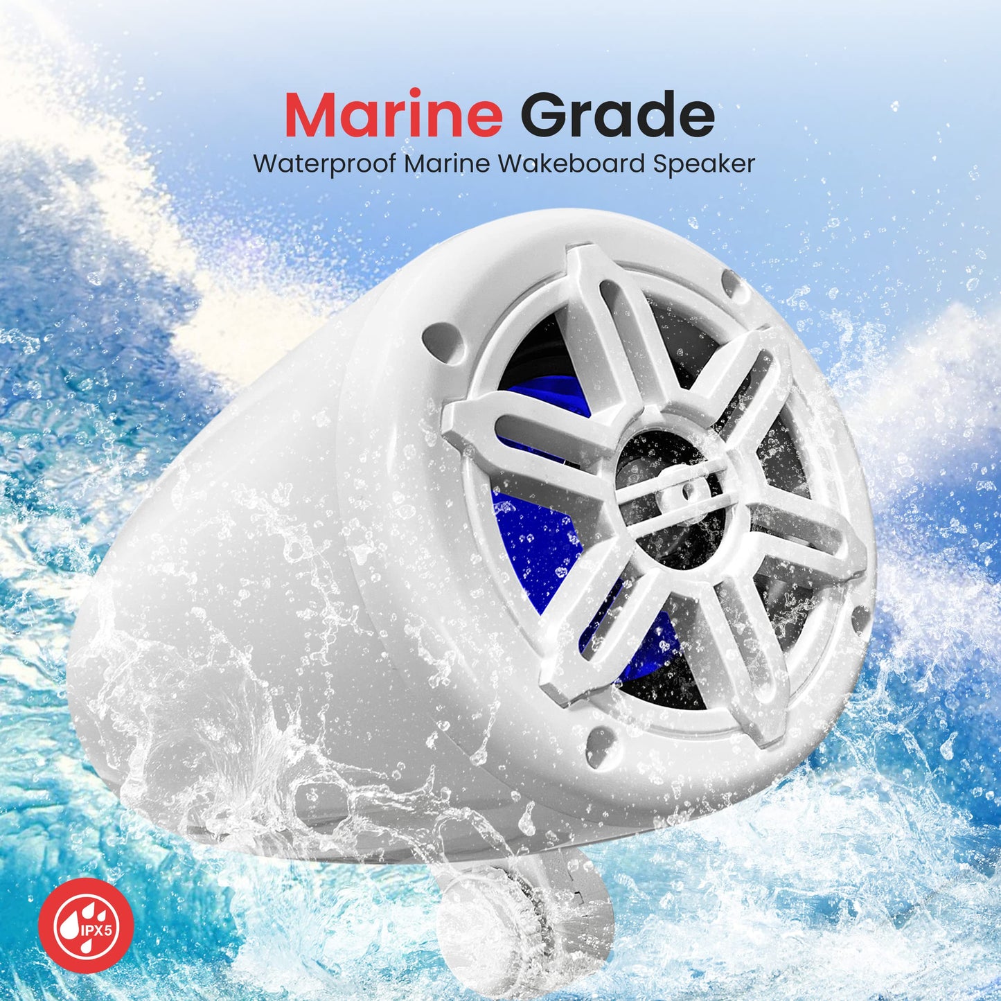 Pyle 4” Waterproof Off-Road Speakers - 150W 2-Way Marine Woofer Sound System w/ 360° Rotatable Bracket, Full Range Outdoor Audio Stereo Speaker for Motorcycle ATV Jeep Boat, Includes Brackets (White)