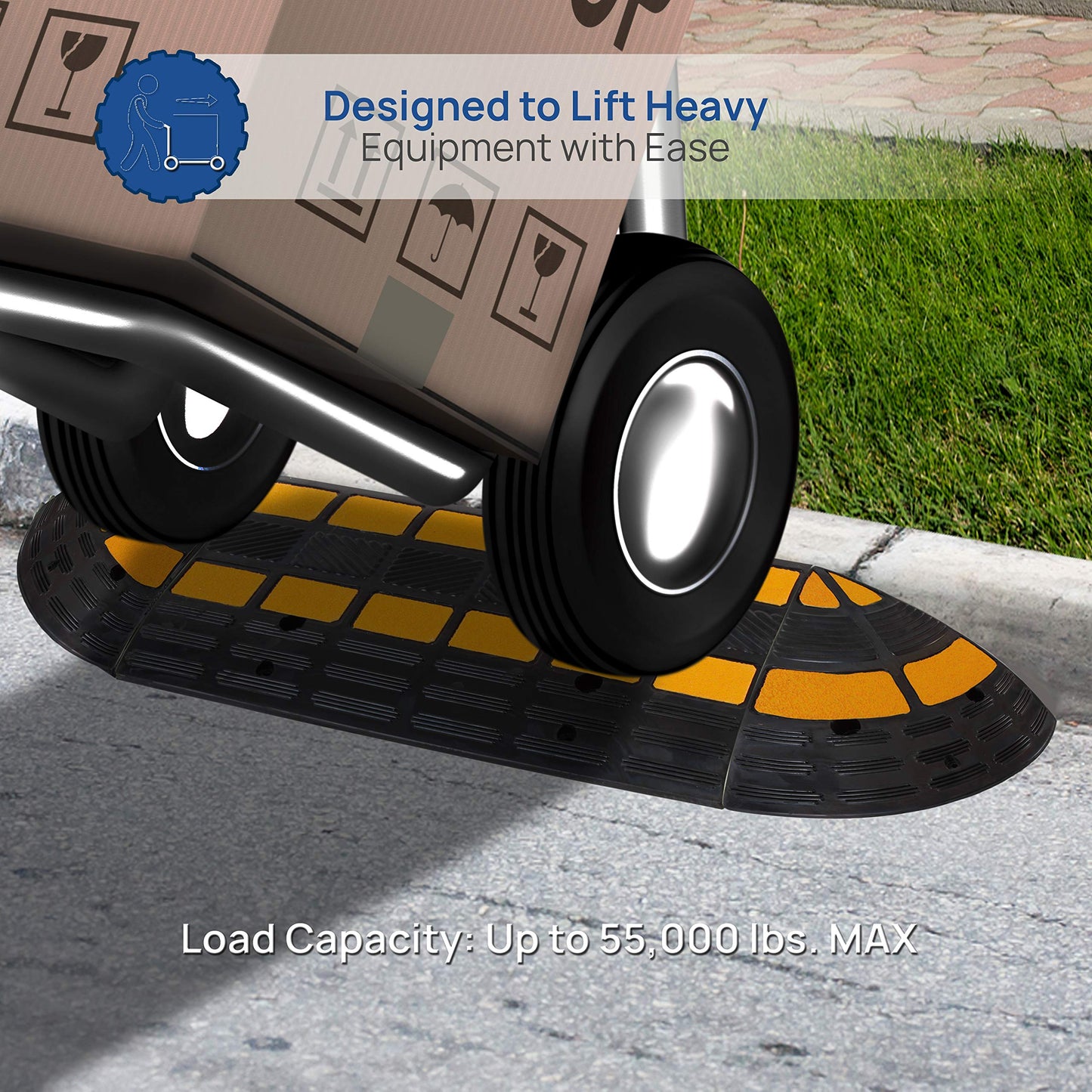 PYLE Vehicle Curb Ramp End Caps - 2PC Heavy Duty Rubber Threshold Driveway End Caps for Loading Dock, Garage, Sidewalk, Truck, Scooter, Bike, Motorcycle, Wheelchair Mobility - Pyle PCRBDR40