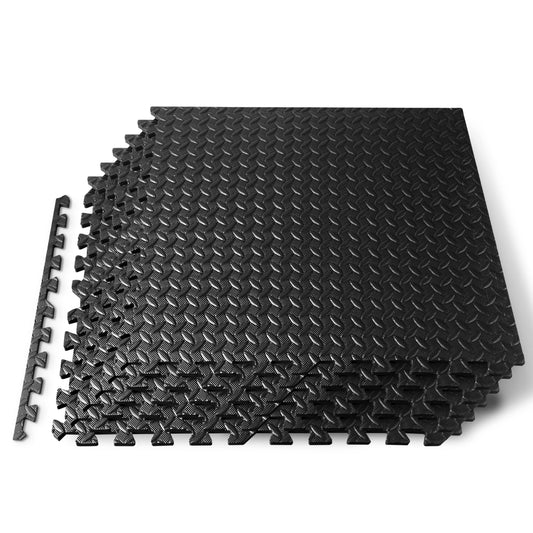 SQUATZ Thick Puzzle Exercise Mat, 6 Pcs EVA Foam Interlocking Tiles Protective Flooring for Gym Equipment and Cushion for Workouts, Durable Non-Skid Texture, Easy to Assemble, Black