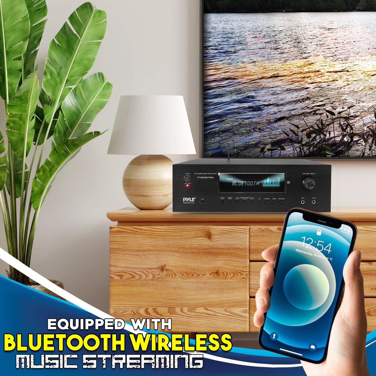 Pyle 1000W 5.2 Channel Home Theater Receiver - Bluetooth 5.0 - Amp w/ 2 UHF Wireless Mics - 4K UHD/3D/Blu-ray Pass-Through - MP3/USB/HDMI/AM/FM Radio - DSP EQ - Mic Echo & Volume Controls - PT888BTWM