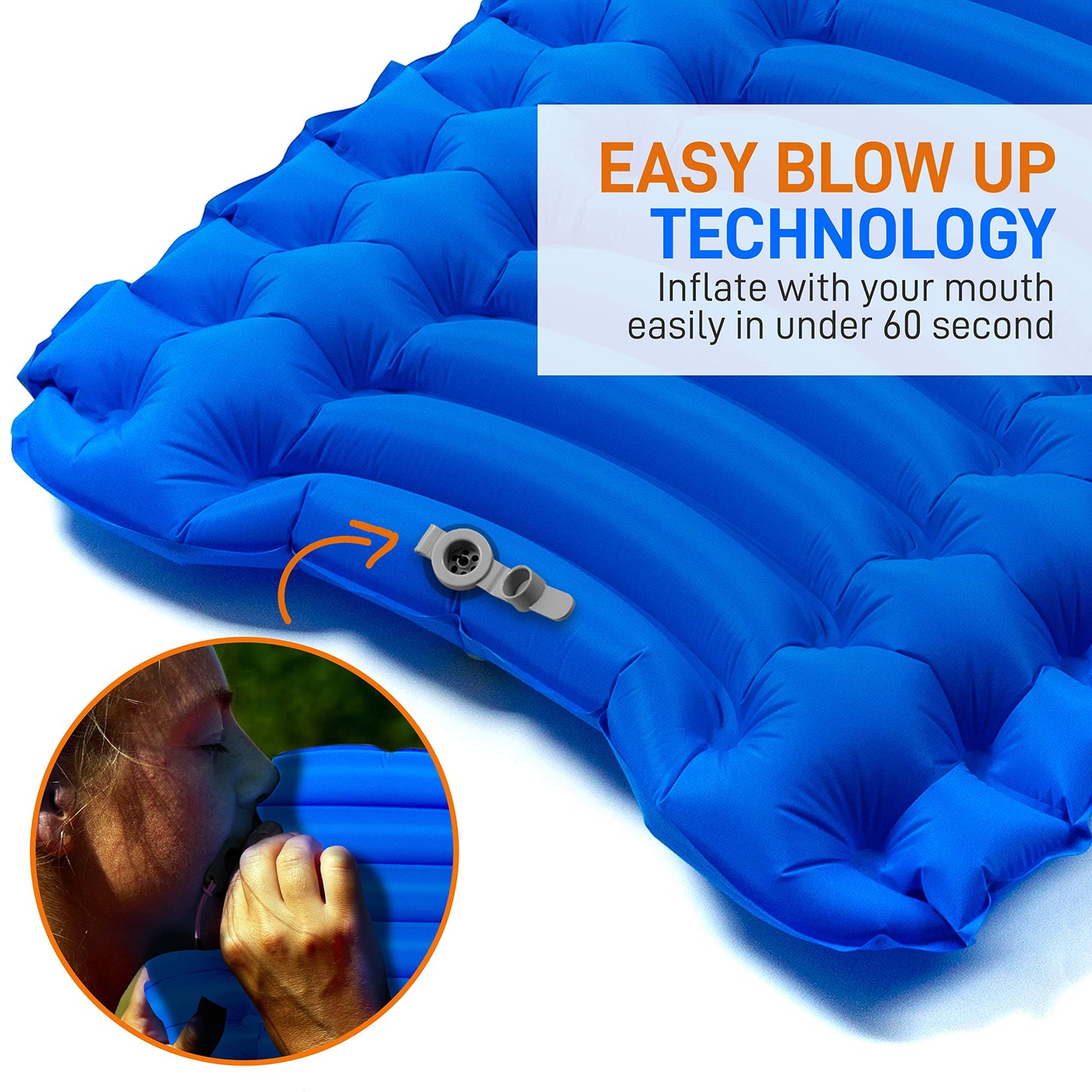 SereneLife Sleeping Pad for Camping - Compact Sleeping Mat with Quick-Inflating, Lightweight, and Tear-Resistant Backpacking Air Mattress with Carrying Bag for Camping, Backpacking, Hiking
