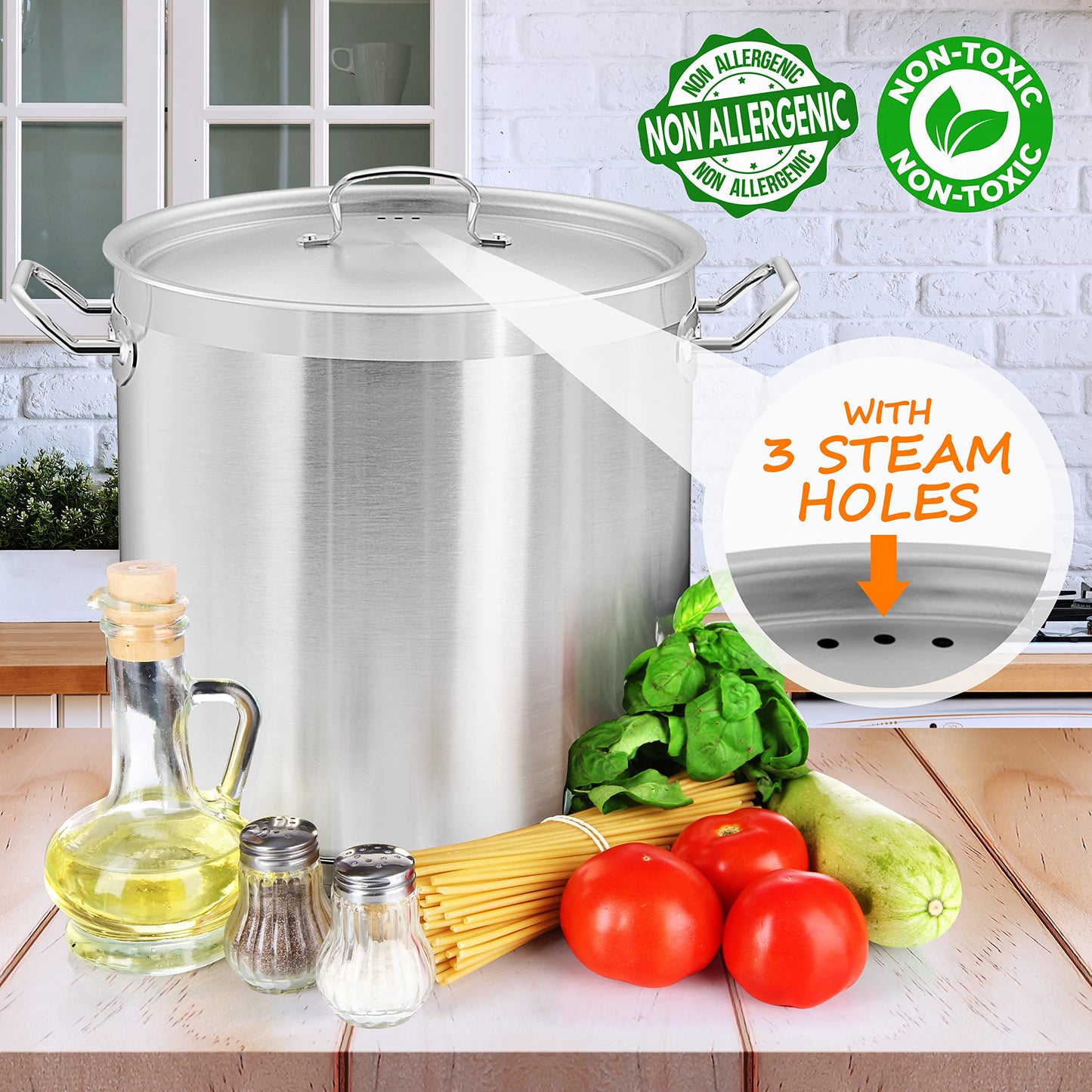 Nutrichef Stainless Steel Cookware Stockpot, 35 Quart Heavy Duty Induction Soup Pot With Stainless Steel Lid And Strong Riveted Handles, Even Heat Distribution, Compatible With Most Cooktops