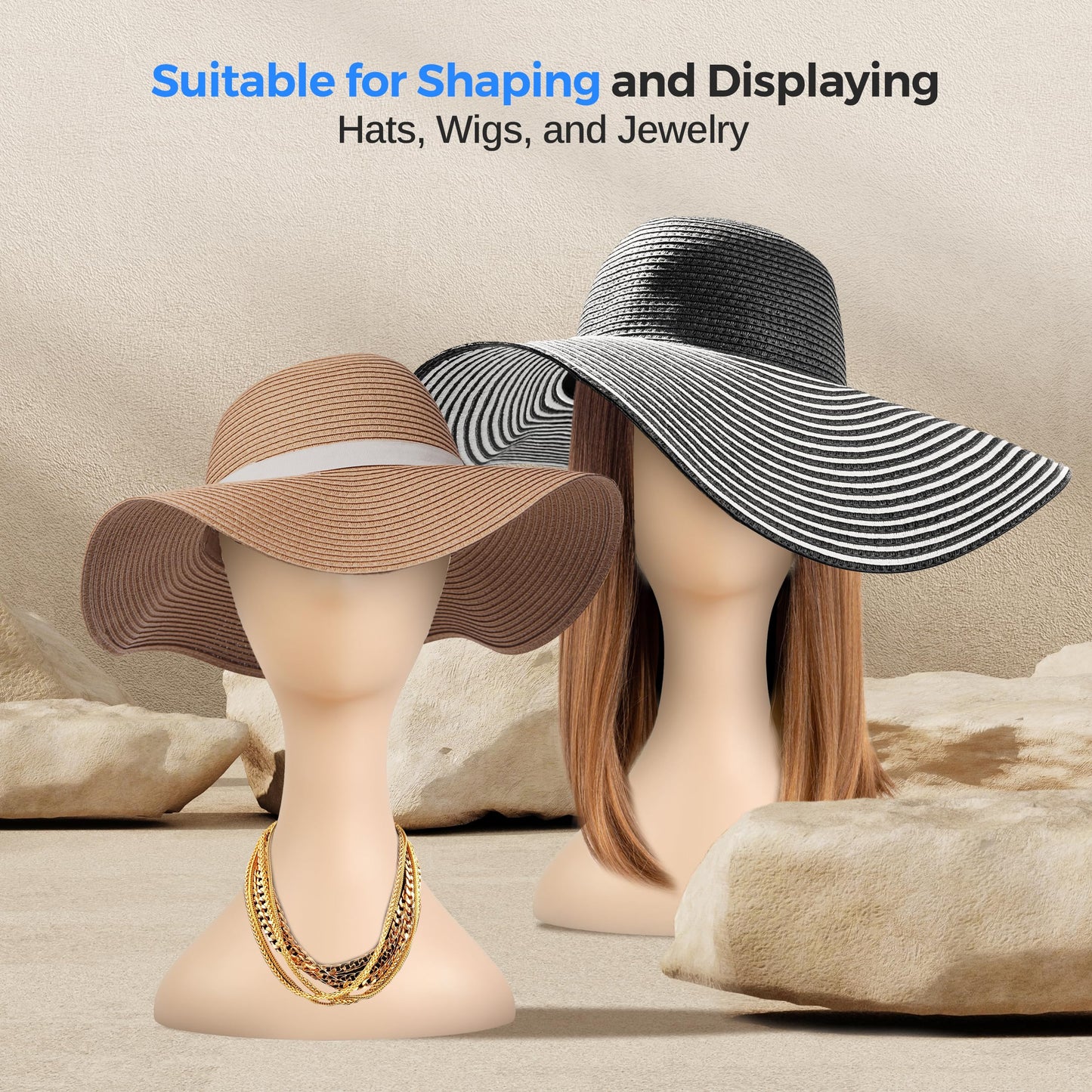 SereneLife Professional Mannequin Head, Women’s Wig Stand Display (16.1'' Height), Smooth Surface for Styling and Displaying Hats & Jewelry, Ideal for Salon & Retail Use