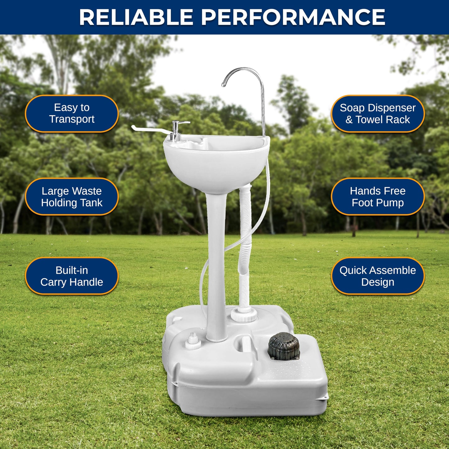 SereneLife Portable Camping Sink with 5 Gallon Water Tank, 6.4 Gallon Waste Tank, Hands-Free Foot Pump, Soap Dispenser & Towel Holder – Perfect for Camping, Worksites, Outdoors