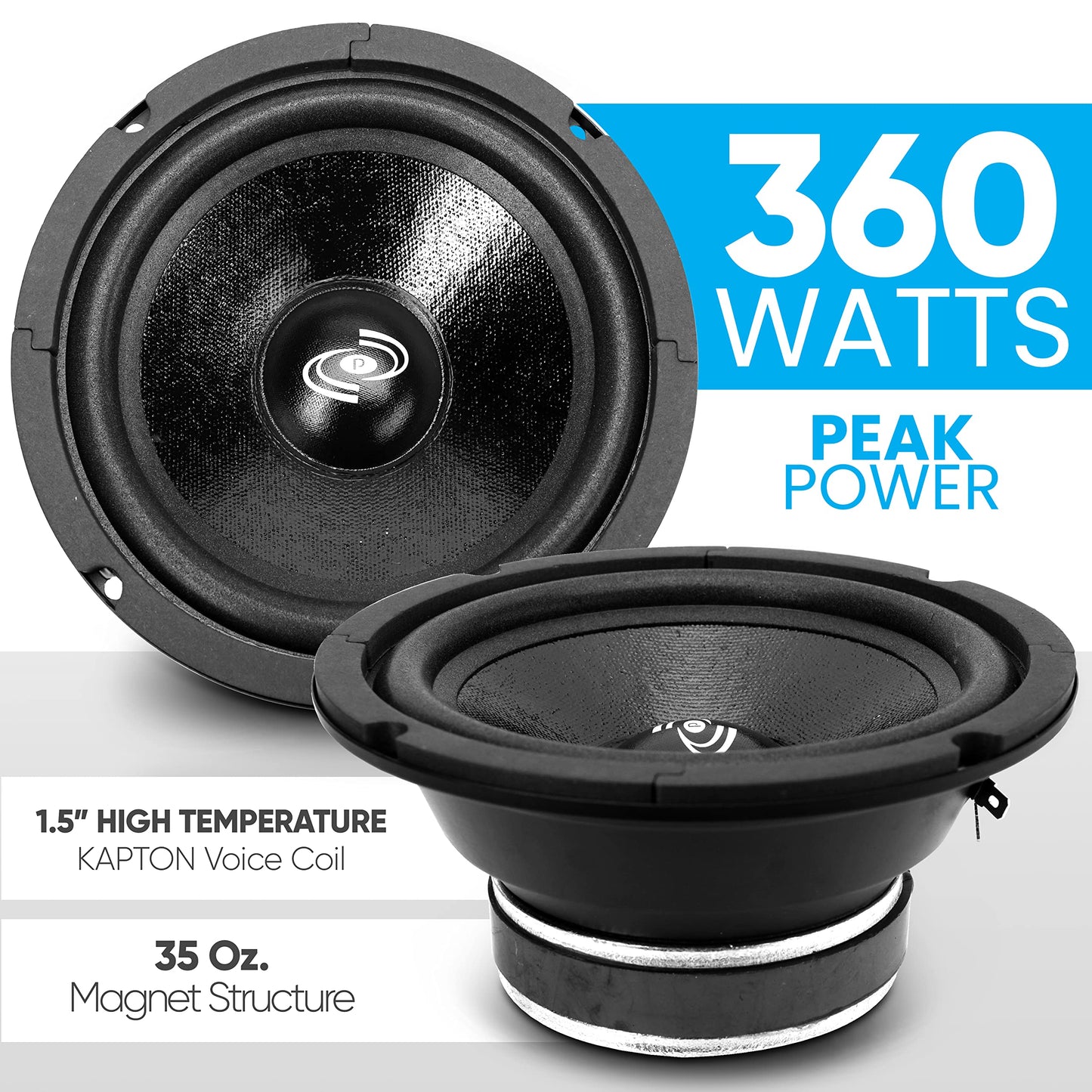 Pyle 8 Inch Car Midbass Woofer - 360 Watt High Powered Car Audio Sound Component Speaker System w/High-Temperature Kapton Voice Coil, 200Hz-5kHz Frequency, 94 dB, 8 Ohm, 35 oz Magnet - PDMR8