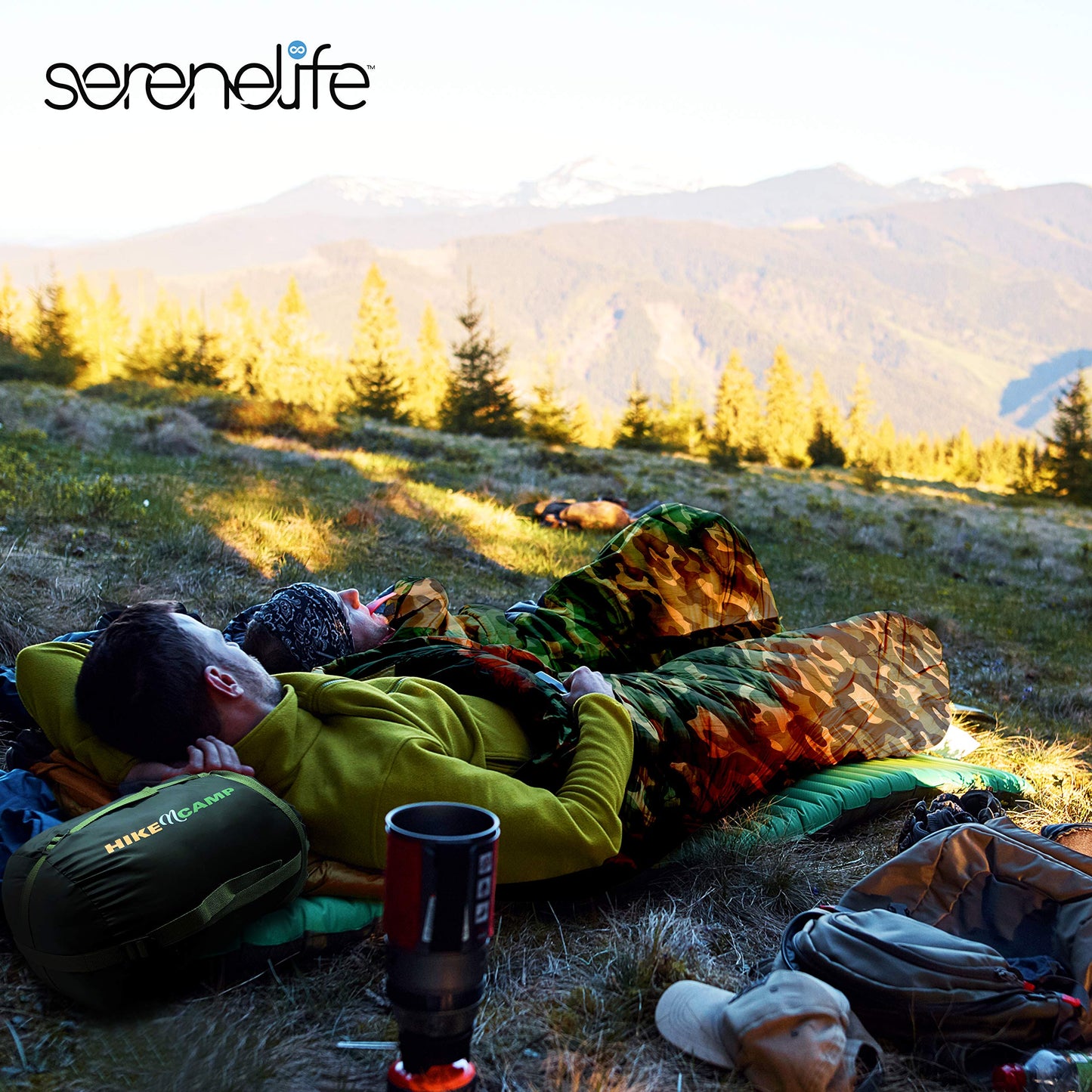 SereneLife Backpacking Sleeping Bag Camping Gear - Double Sleeping Bag for Adults/Teens w/ 2 Pillows, Bag - Outdoor Lightweight Weather Proof Sleeping Bags - Camping, Hiking - SLSBCA (Camouflage)