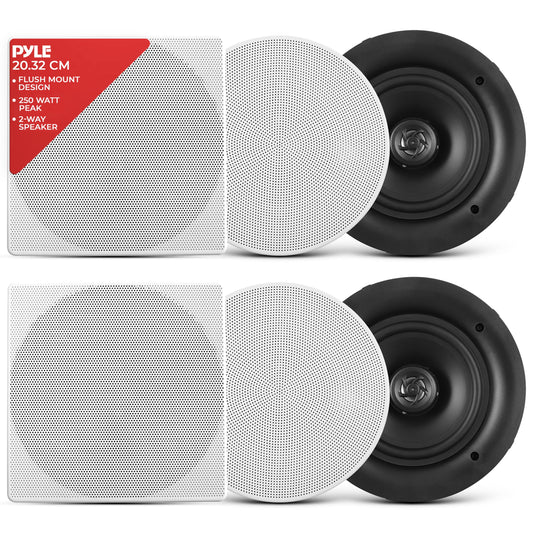 Pyle 8.0" Ceiling Wall Mount Speakers - Pair of 2-Way Full Range Sound Stereo Speaker Audio System Flush Design w/ Electronic Crossover Network 40Hz-20kHz Frequency Response & 250 Watts Peak - PDIC86