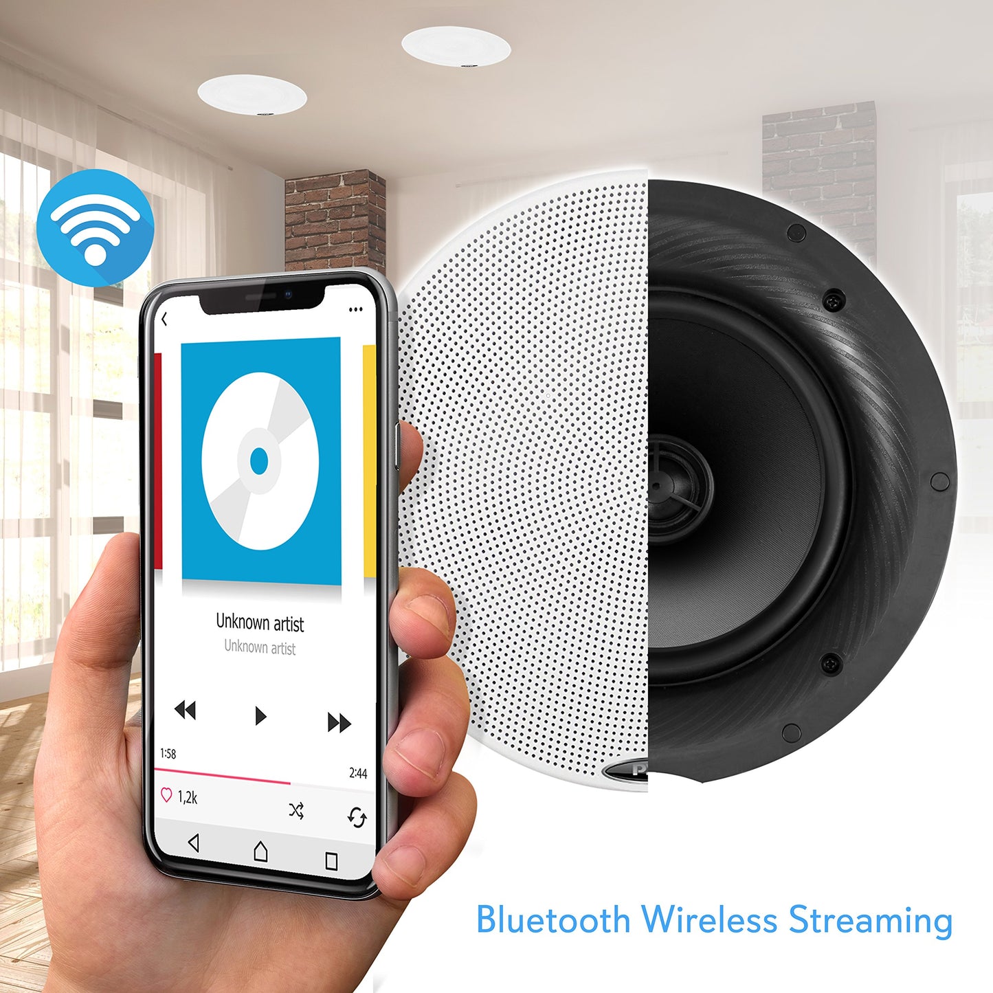 Pyle Pair 8.0” Bluetooth Universal Flush Mount In-wall In-ceiling 2-Way Speaker System Dual Polypropylene Cone & Polymer Tweeter Stereo Sound 400 Watts (PDICBT87) , Black