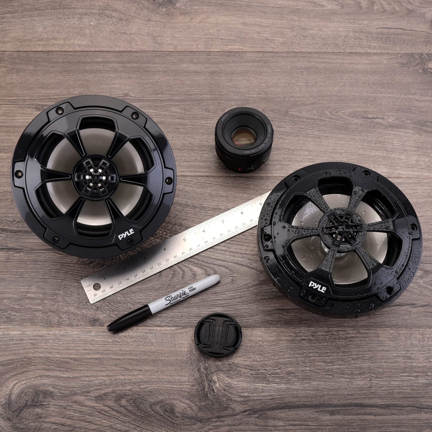 Pyle Two Way Marine Speaker System, One Pair 6.5'' Black Two-Way Marine Component Speaker, 240 Watts Max Power with 4 Ohm Impedance, Waterproof, Butyl Surround Sound and Surface Mount Capability