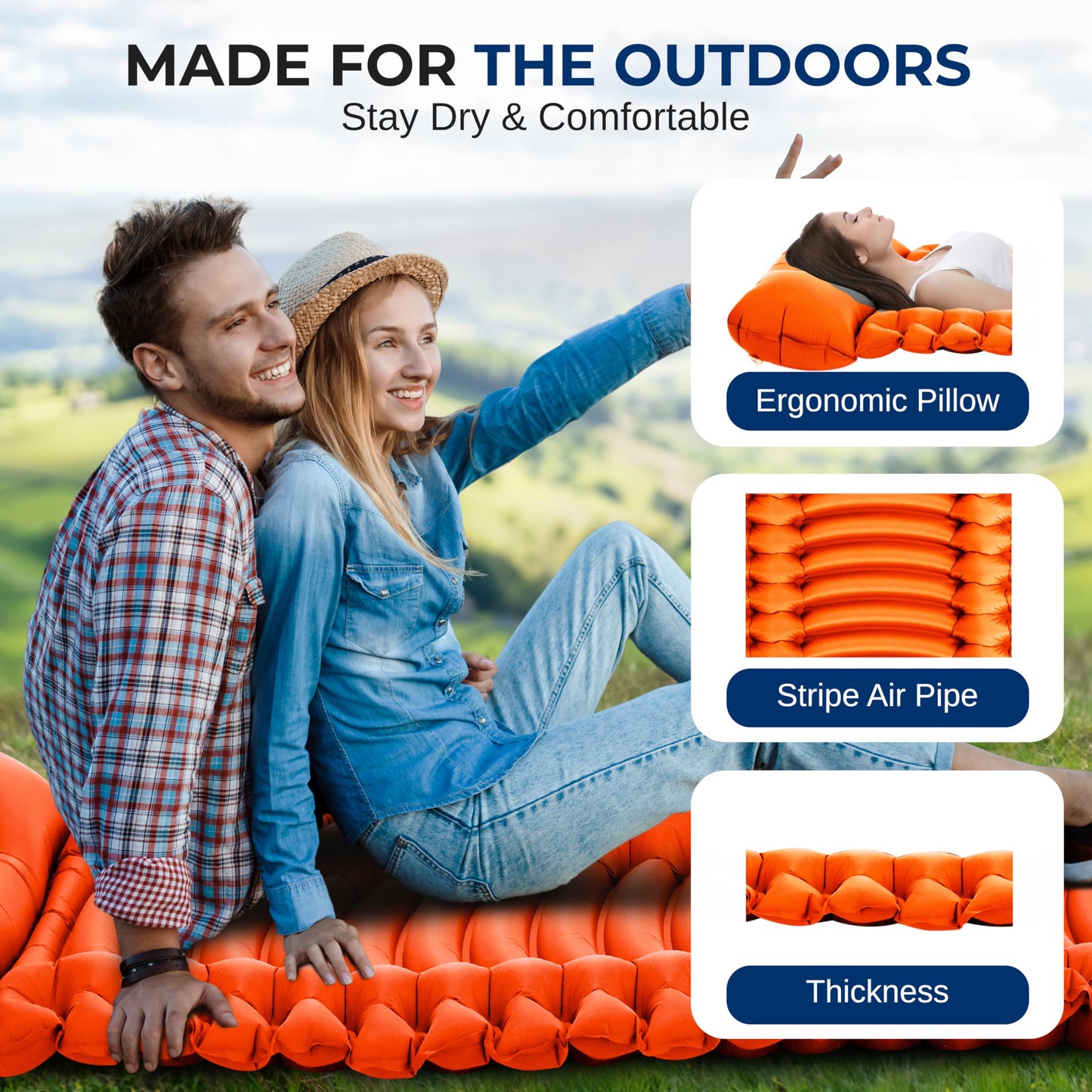 SereneLife Sleeping Pad with Pillow for Camping - Compact Sleeping Mat with Fast Inflation, Lightweight, and Tear-Resistant Backpacking Air Mattress with Carry Bag for Camping, Backpacking, Hiking