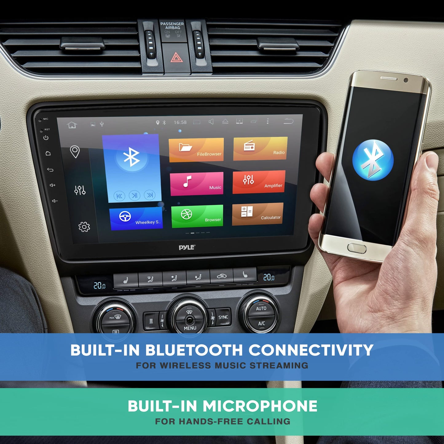 Pyle Single DIN Car Stereo Receiver-10'' 1080P HD Touch Screen Bluetooth Car Radio Audio Receiver Multimedia Player - WiFi/GPS/AM/FM, Mirror Link for Android/iOS, Front/Rear DVR Camera, Dual USB