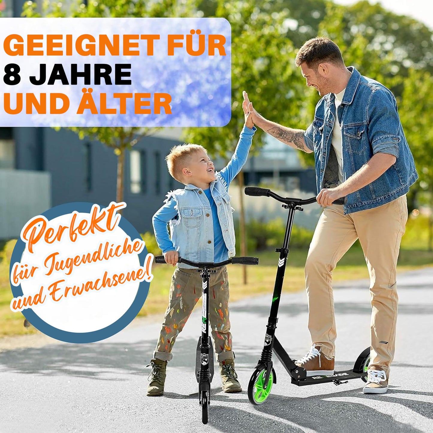 Hurtle Renegade Kick Scooters for Kids Teenagers Adults- 2 Wheel Kids Scooter with Adjustable T-Bar Handlebar - Alloy Anti-Slip Deck - Portable Folding Scooters for Kids with Carrying Strap