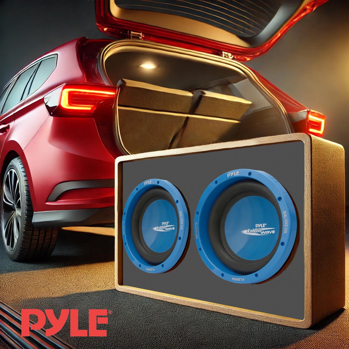 Pyle Car Vehicle Subwoofer Audio Speaker - 8 Inch Blue Injection Molded Cone, Blue Chrome-Plated Plastic Basket, Dual Voice Coil 4 Ohm Impedance, 600 Watt Power, Vehicle Stereo Sound System PLBW84