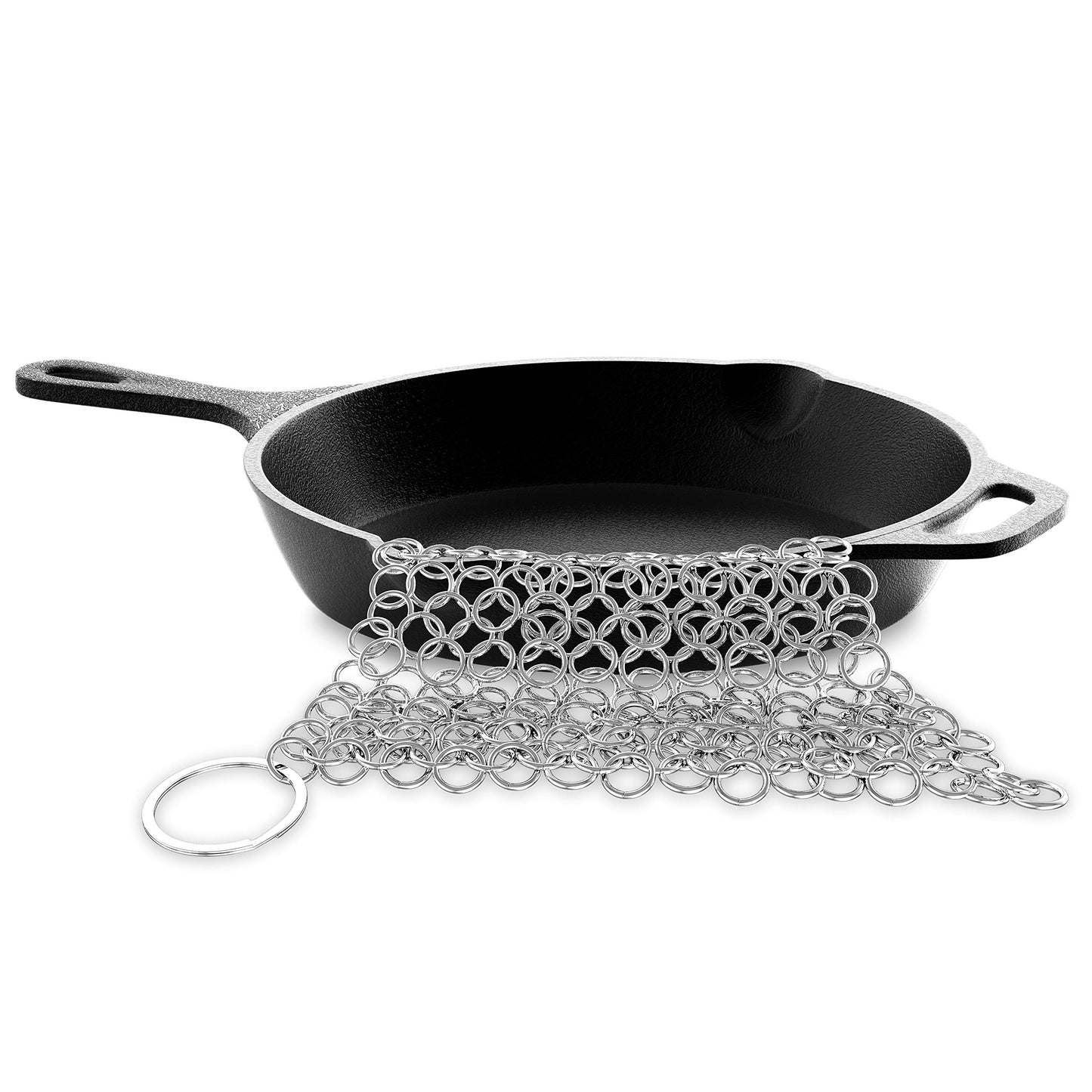 NutriChef Stainless Steel Cast Iron Cleaner - 3.94"x3.94" Rustproof Dishwasher Safe Chainmail Metal Scraper Cleaning Tool for Preseasoned Pans, Pot, Dutch Oven, Skillet, Wok, Waffle Iron