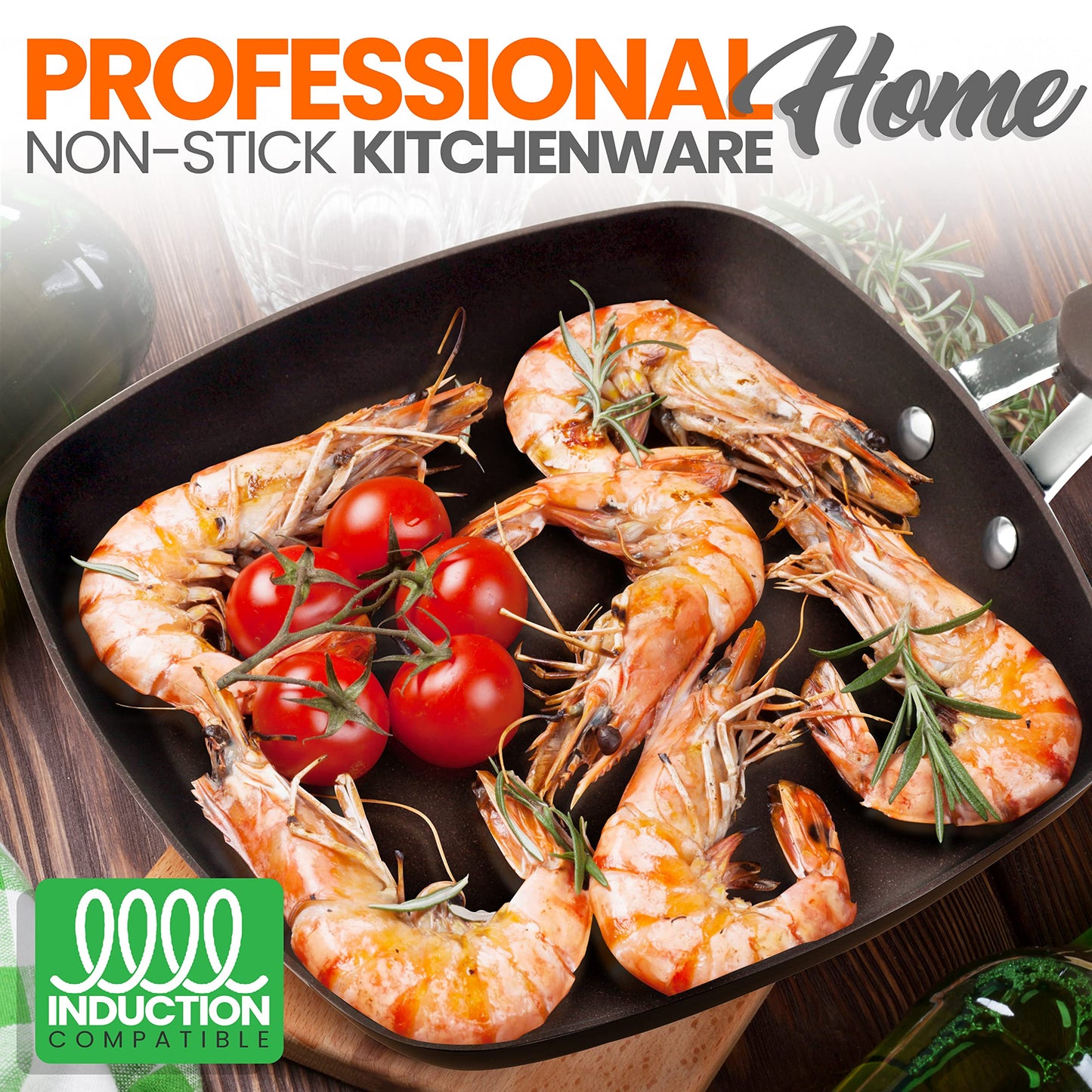 NutriChef 9.45'' Grill Pan - Non-Stick High-Qualified Kitchen Cookware, Safe for Gas, Electric, Ceramic & Induction Counter Cooktops (Works with Models: NCCW14SBR & NCCW20SBR) NCCW14SBRGRILLP