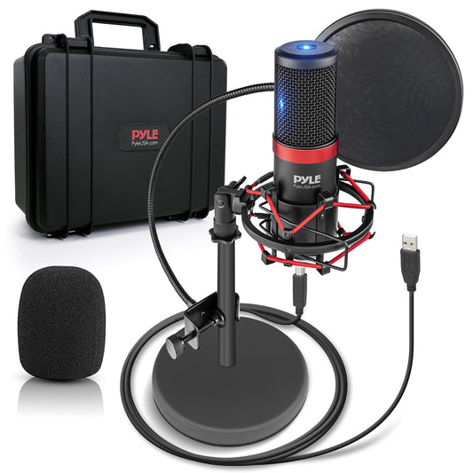 Pyle USB Microphone Podcast Recording Kit - Audio Cardioid Condenser Mic w/Shock Mount Stand & Pop Filter, for Gaming PS4, Streaming, Podcasting, Studio, YouTube, Works w/Windows PC Mac PDMIKT200