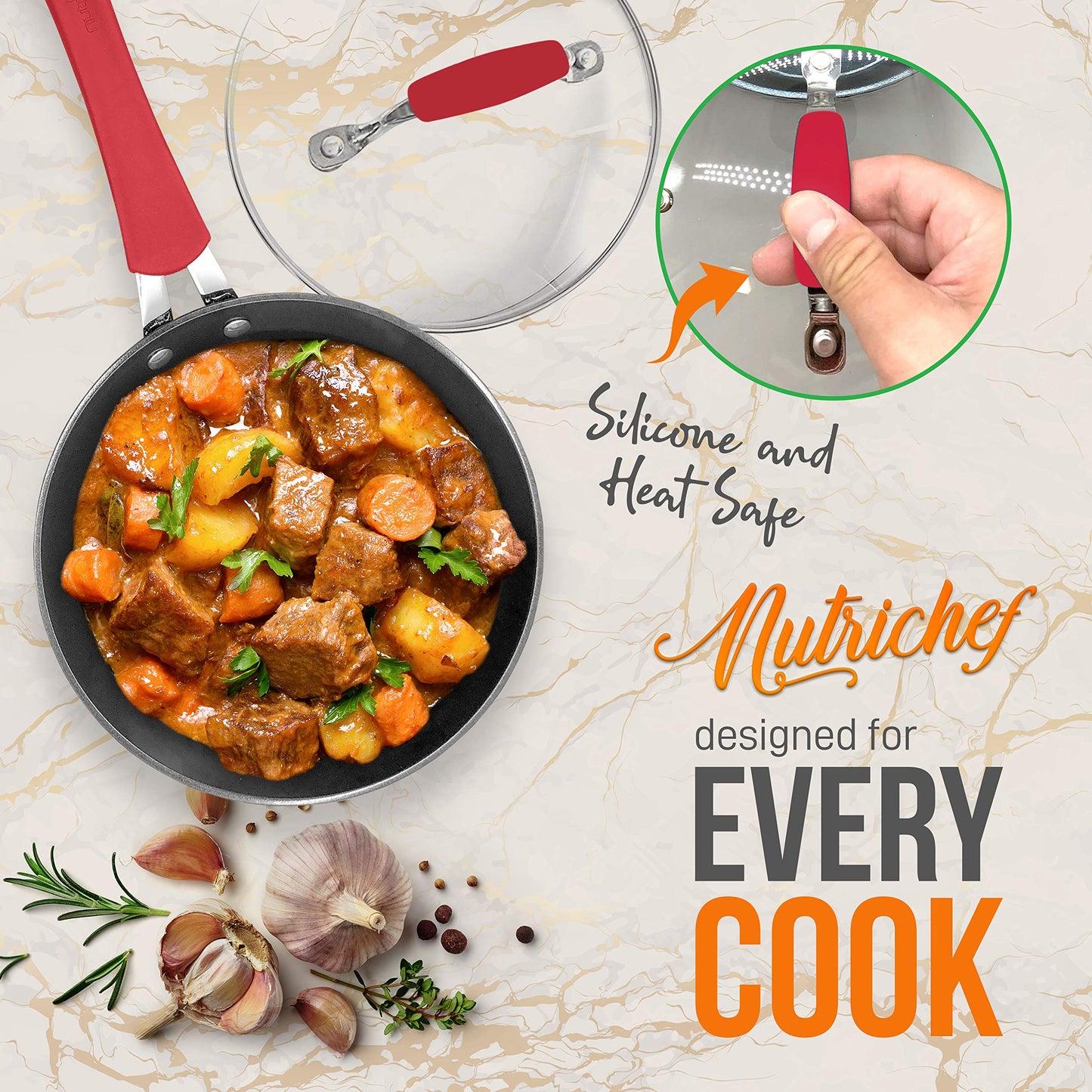 NutriChef Durable Sauce Pot with Lid - Non-stick High-Qualified Kitchen Cookware with See-Through Tempered Glass Lids, 1.7 Quarts, Works with Model: NCCW11RDL, One size, Red - NutriChef PRTNCCW11RDLSP