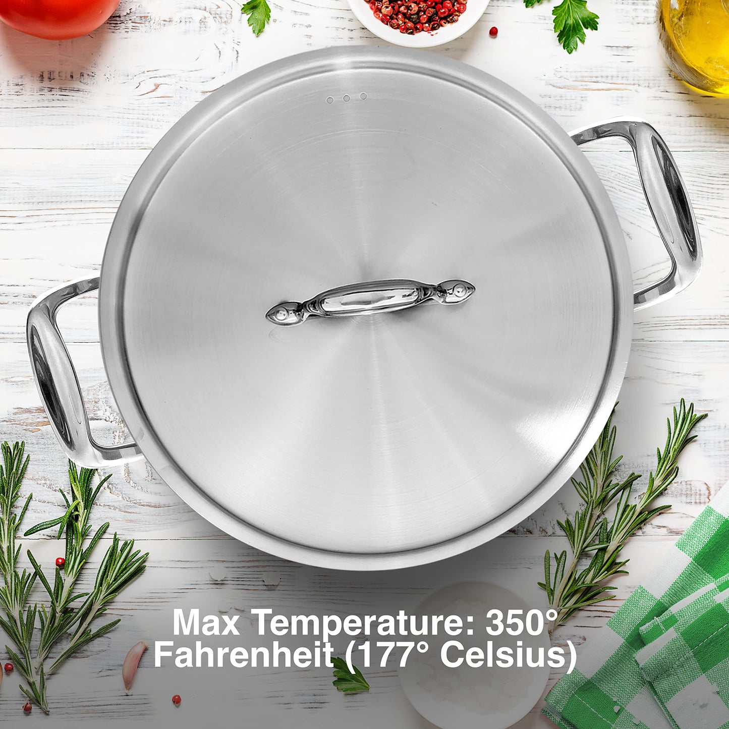 NutriChef Lid for 5-Quart Stockpot - Stainless Steel Kitchen Cookware Cover with Handle, Fits 8.66” Pot Inner Size, Works with Model NCSPT5Q 5-qt. Stock Pot