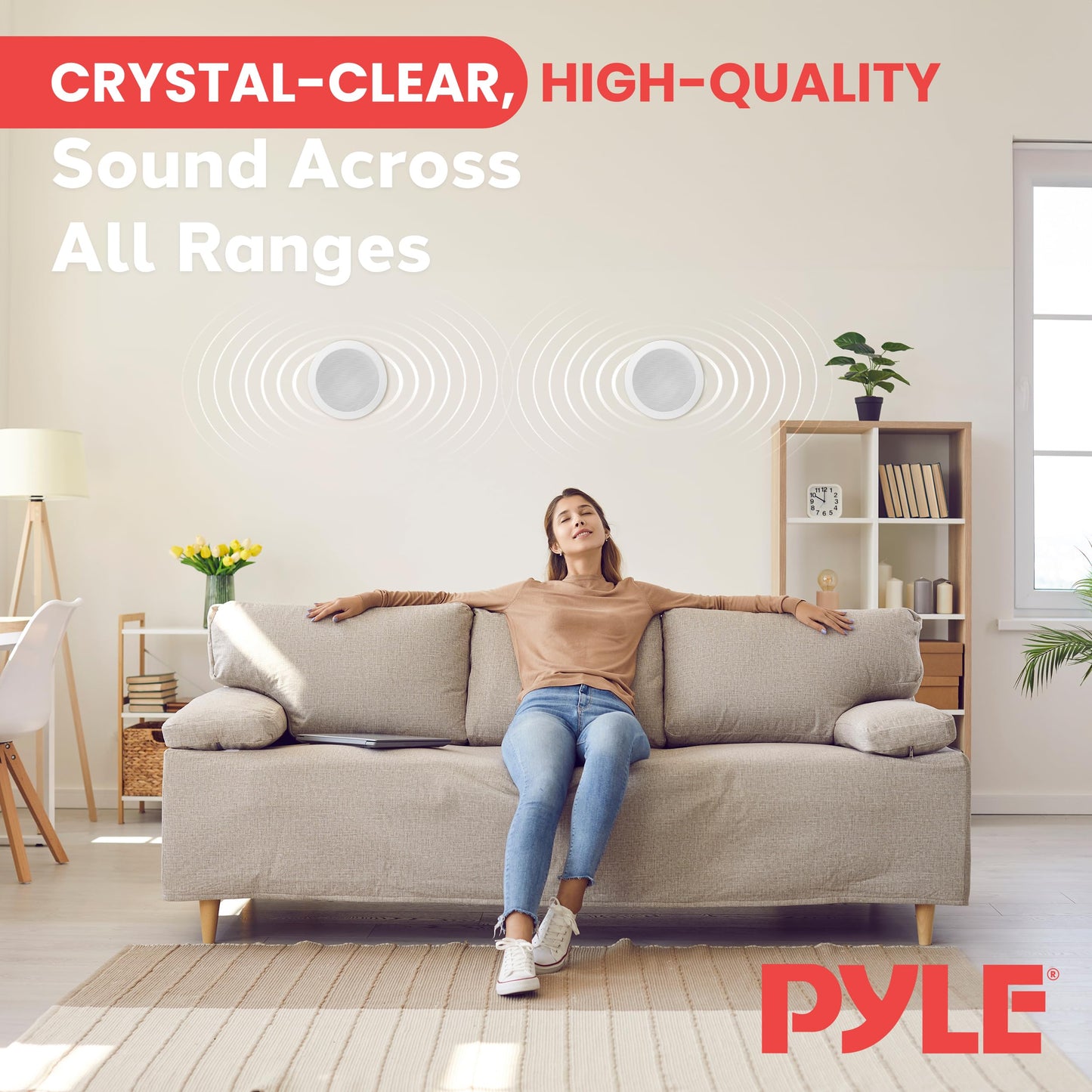 Pyle 5.25" Ceiling Wall Mount Speakers - 2-Way Weatherproof Full Range Woofer Speaker System Flush Design w/ 65Hz-22kHz Frequency Response 200 Watts Peak & Template for Easy Installation - PWRC52