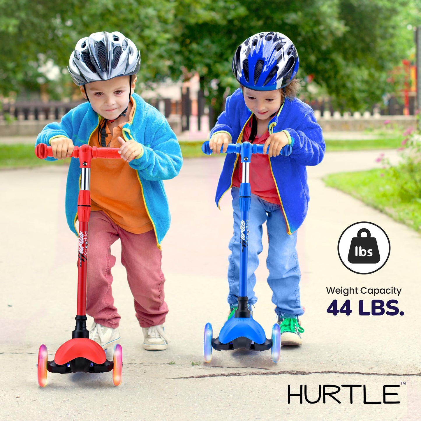 Hurtle Mini Kickboard Scooter for Kids - Height Adjustable 25''-28'', Lightweight 3-Wheel with LED Light-up Wheels, Anti-Slip,Indoor/Outdoor Fun, Micro Scooters for Ages 2-5 (Red)