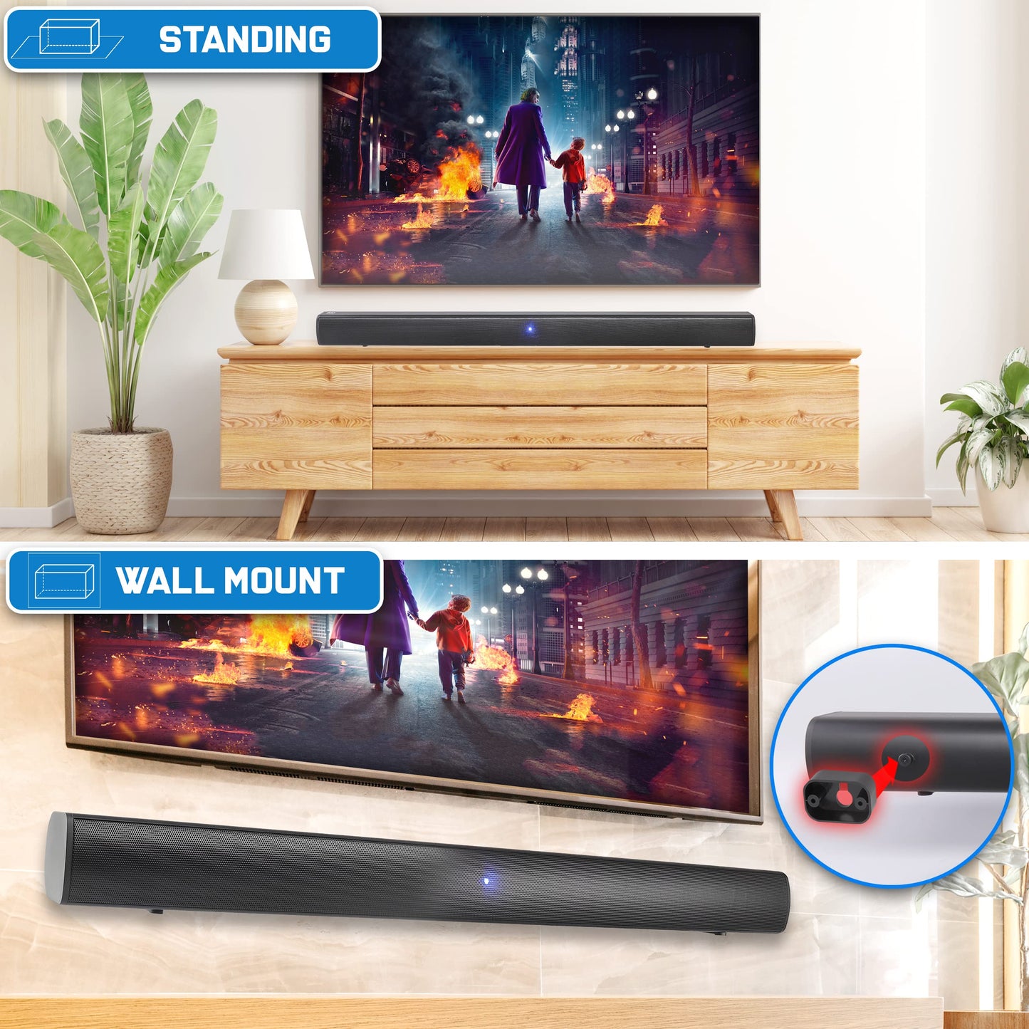 Pyle Wave Base Sound bar with Bluetooth for TV Tabletop Digital Audio Speaker System/Home Theater, Gaming, Projectors, with Remote Control, Inputs AUX, Optical in, USB - PSBV110B