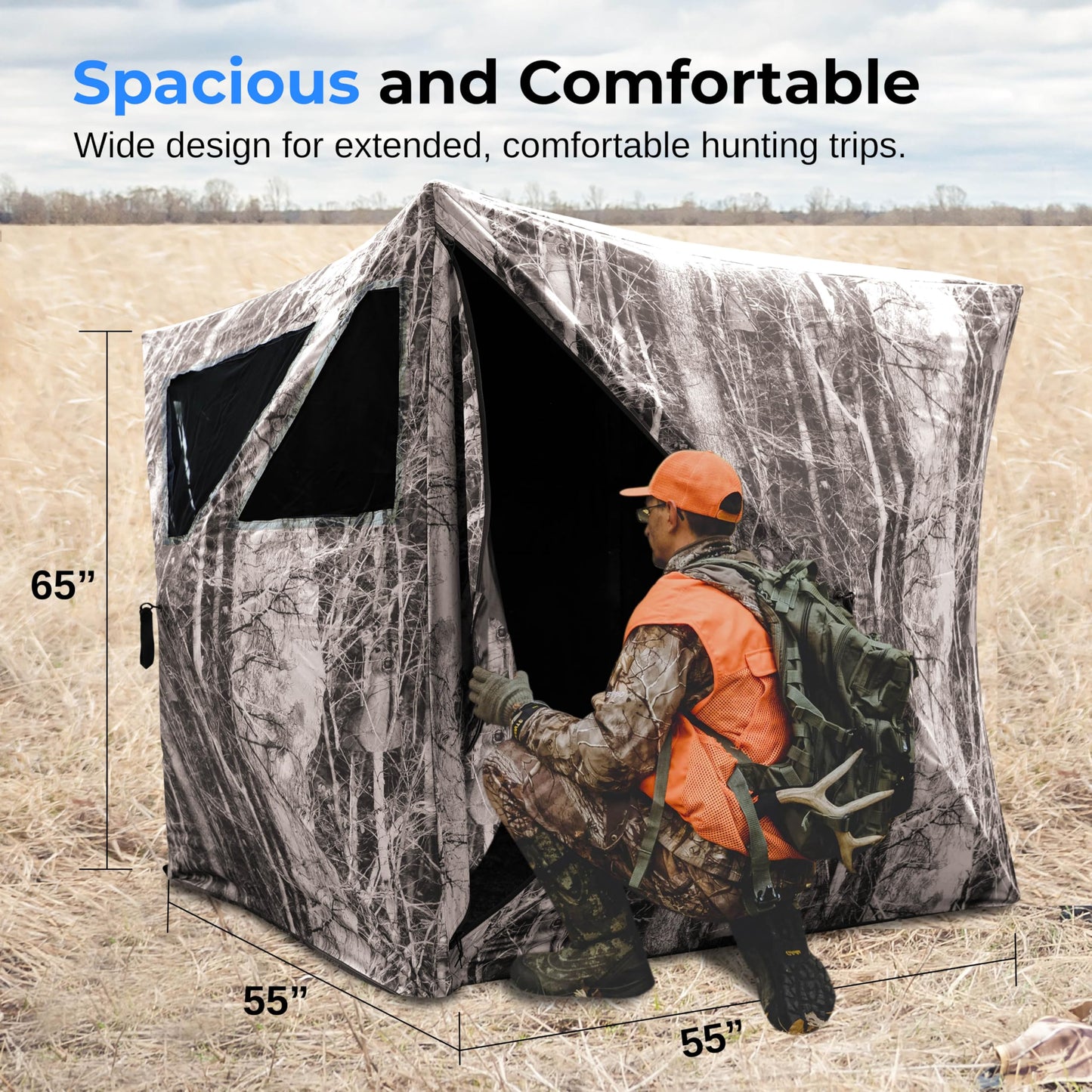 SereneLife 2-3 Person Hunting Blind for Deer and Turkey Shooting, See-Through Hunting Gear with Carry Bag, Pop-Up Portable Ground Equipment and Accessories (Camouflage)