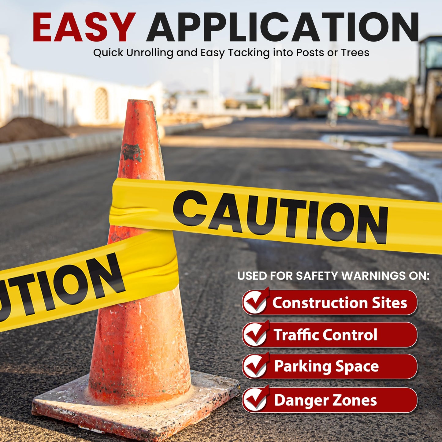 Pyle 8 Pieces Yellow Caution Tape Set - 656 Foot Long Tape Roll Suitable for a Wide Range of Applications, Including Roadworks, Events, and Hazardous Areas