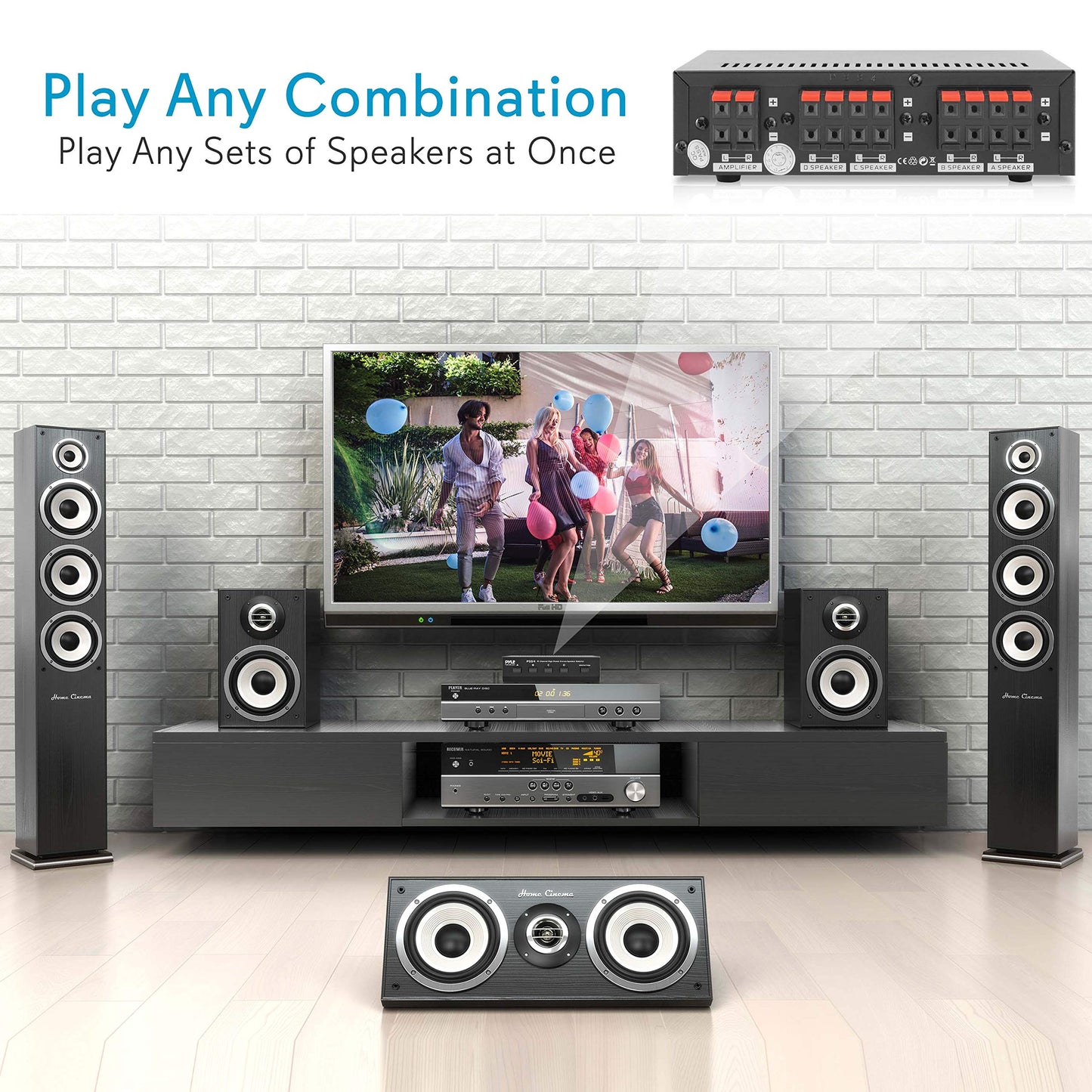 Pyle 4-Zone Speaker Switch Selector - Premium Distribution Box with A/B/C/D Switches for Multi-Channel High-Powered Stereo Amp - Supports 4 Pairs of Speakers - PSS4