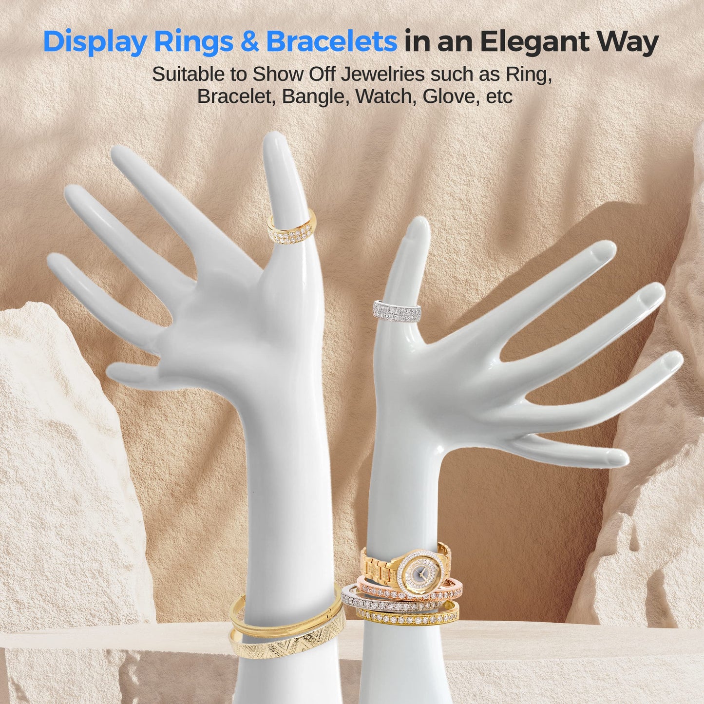 SereneLife Jewelry Hand Display Holder, 11.8-Inch Long Female Mannequin Hand, Perfect for Displaying Rings, Bracelets, Bangles, Watches, or Gloves