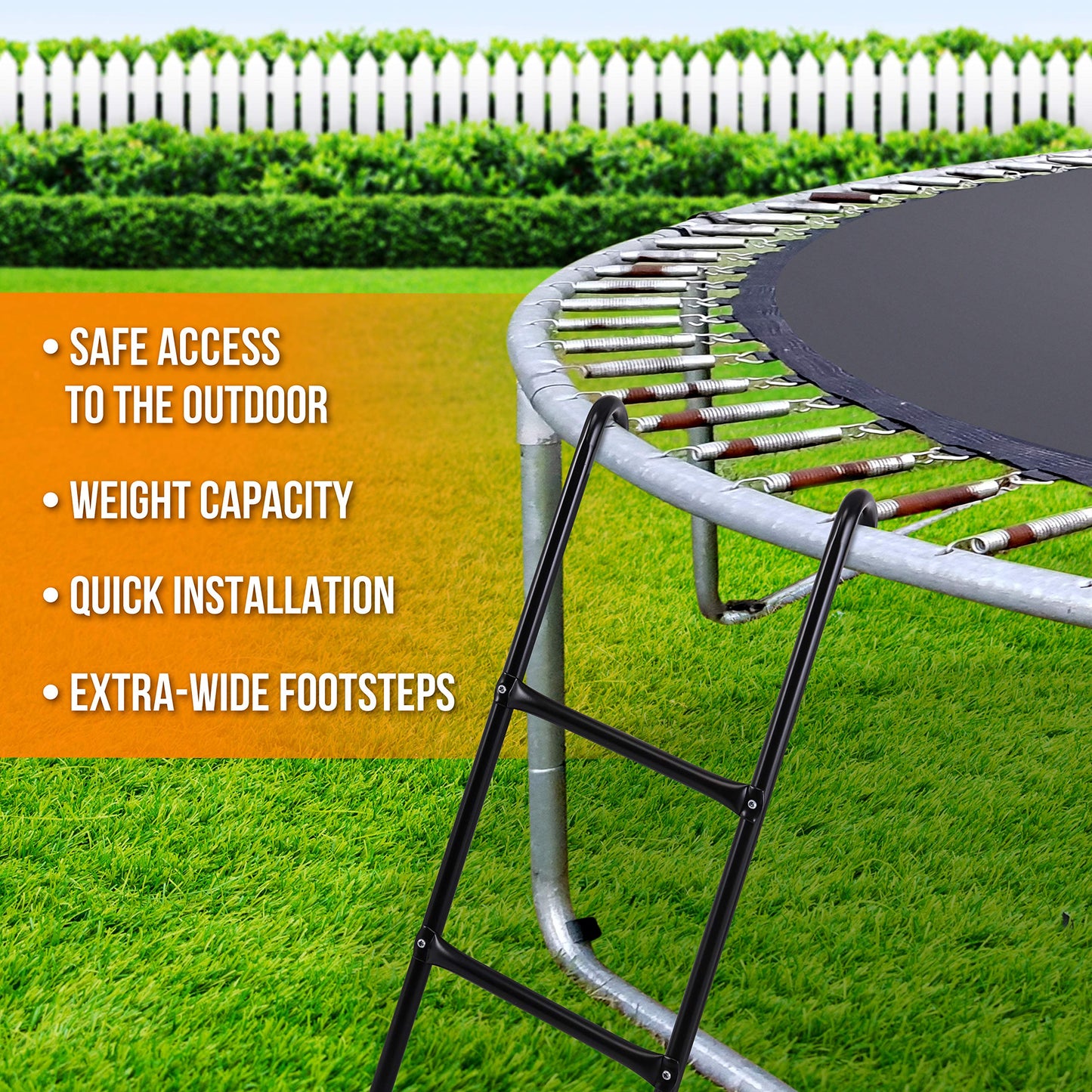 SereneLife Outdoor Trampoline Access Safety Heavy Duty Ladder - 2 Steps Weather Resistant Galvanized UV Treated Steel Climbing Ladder, 264Lbs Capacity Stairs Accessories, Boys & Girls, Adult