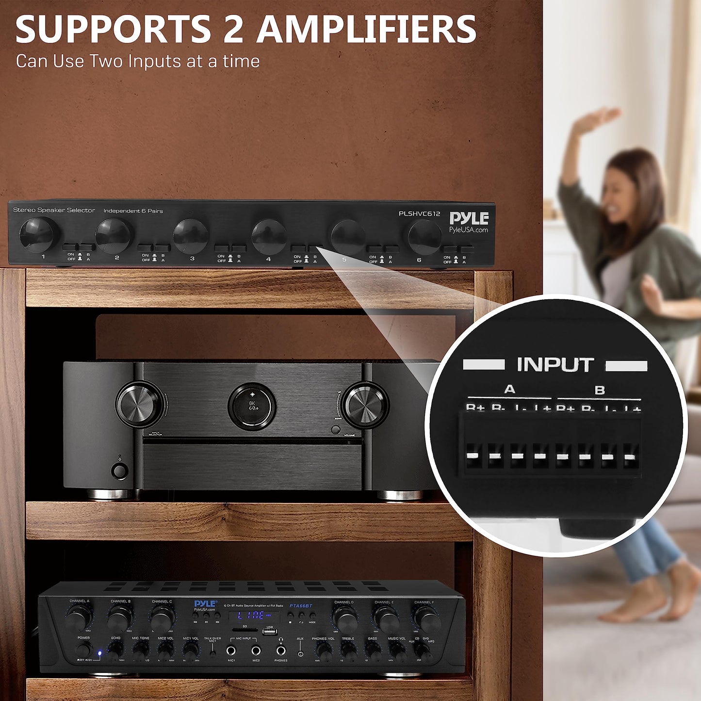 Pyle 6 Channel High Power Stereo Speaker Selector with Volume Control - Rugged and Durable Housing Construction, Cabinet Heat Sink, Plug and Play Easy Install - PLSHVC612