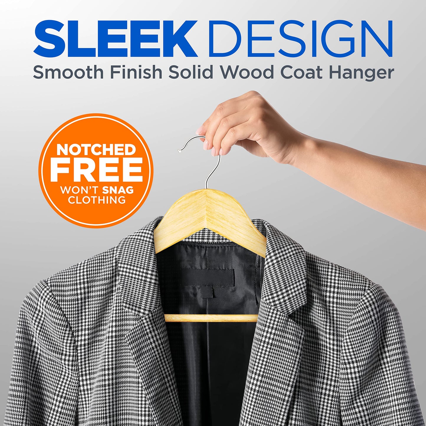 SereneLife 10-Pack Wooden Coat Hangers – Durable Suit Hangers with 360° Swivel Hook & Notches – Slim Design for Sweater, Shirts, Jackets, Dresses, and More