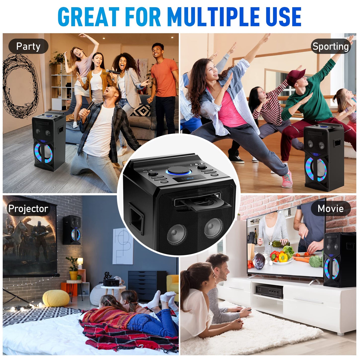 Pyle Karaoke Vibe PA Bluetooth Audio VIDEO/DVD Speaker System - 800W Multimedia CD/DVD Player for TV, Projectors, w/FM, USB, MIC, AUX, HDMI, RCA Inputs, Echo & LED Mode, w/Remote Control - PKRK270BT