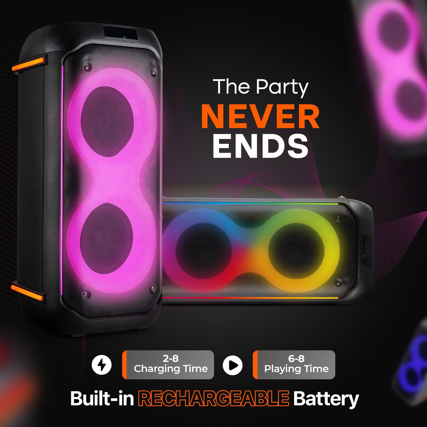 Pyle Compact Bluetooth PA Party Speaker System – 160W Portable Karaoke Machine with Built-in Battery, TWS, Mic Priority, USB/SD/BT/FM, Flashing LED Lights, Dual 6.5" Speakers, 11.6" x 11.6" x 25.2"